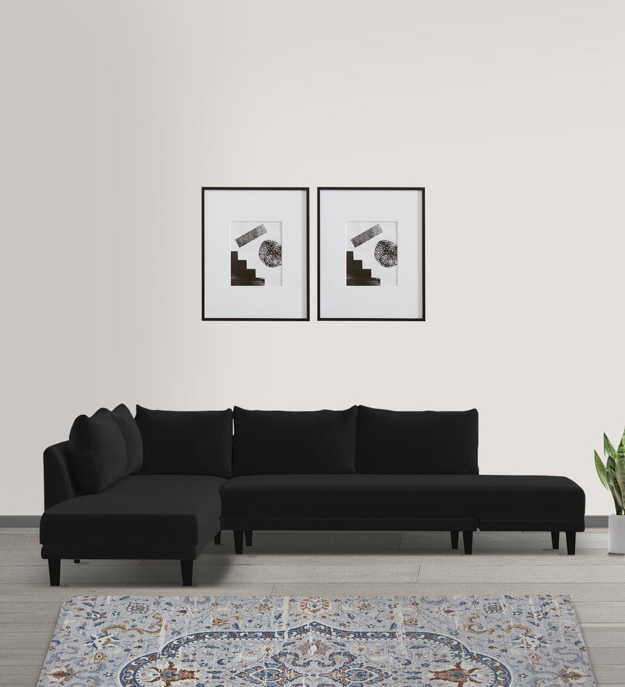 Ira  RHS 6 Seater Convertible  Cum Bed Fabric Sofa - Zed Black by Febonic Living