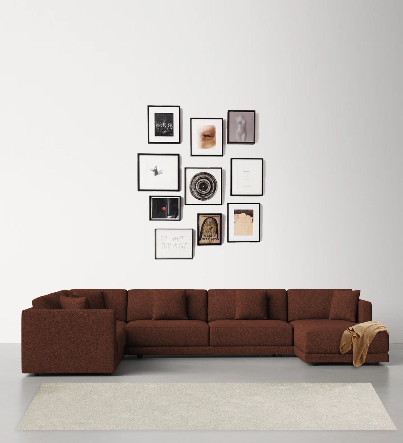 Carlin Fabric LHS 8 Seater Sectional Sofa In Coffee Brown Colour
