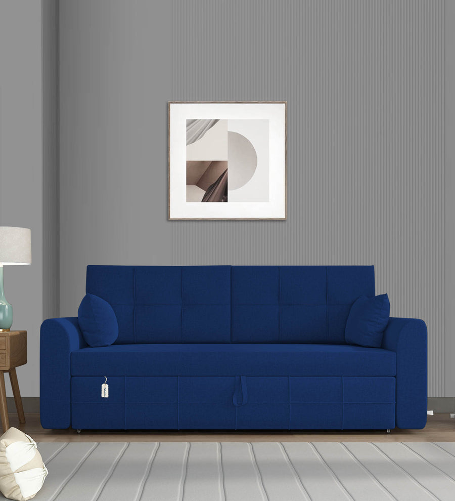 Ines  3 Seater Pull Out  Cum Bed Velvet Sofa - Royal Blue by Febonic Living