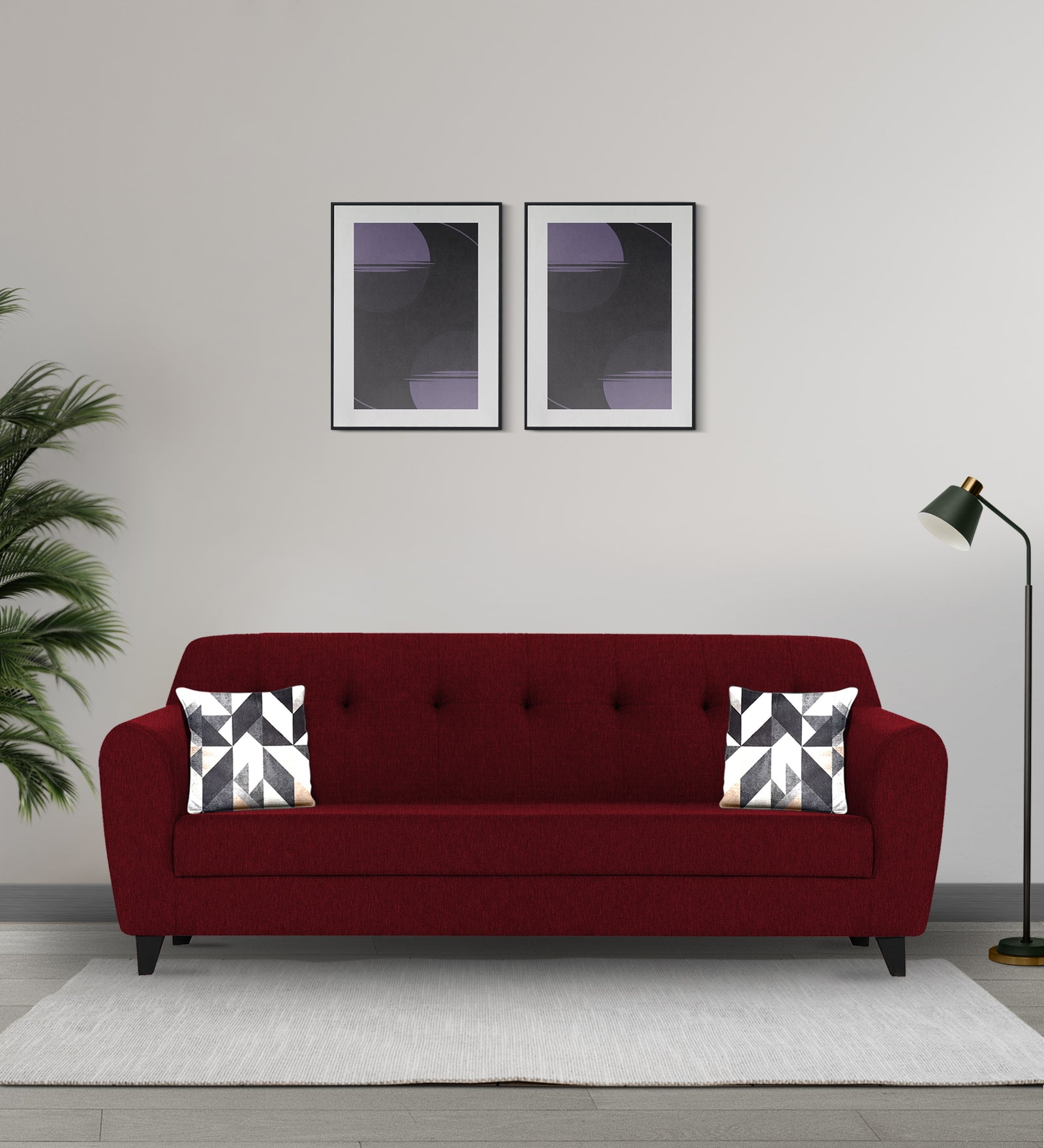 Melaan Fabric 3 Seater Sofa In Ruby Red Colour