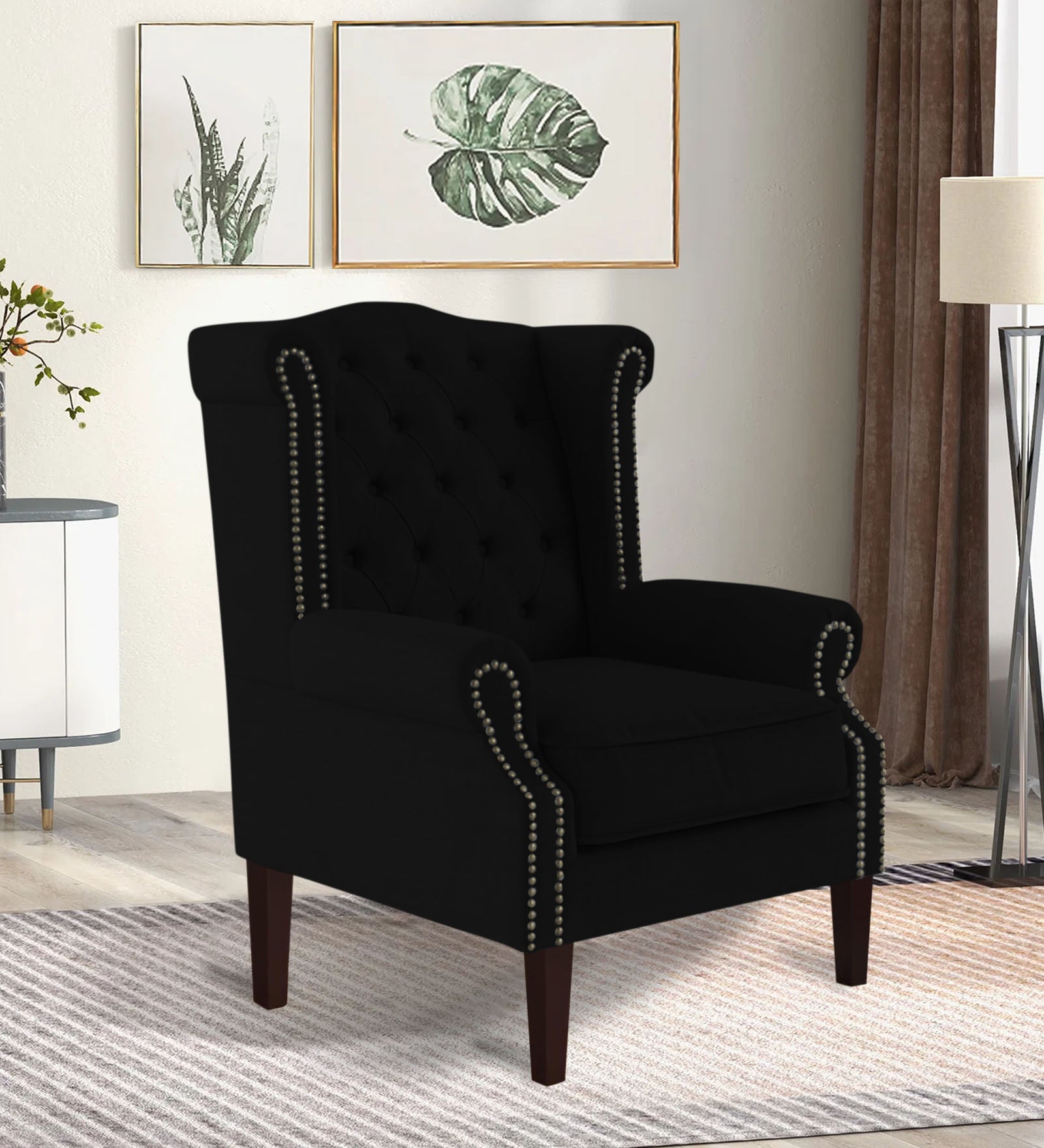 Nottage Fabric Wing Chair in Zed Black Colour