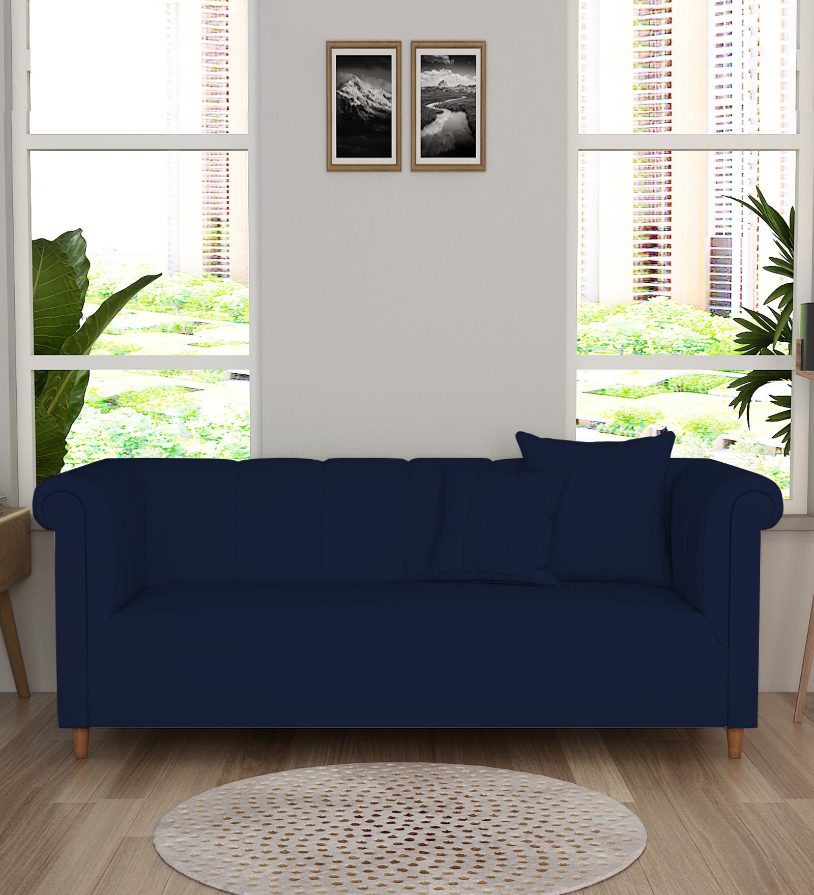 Rubi Velvet 3 Seater Sofa in Indigo Blue Colour