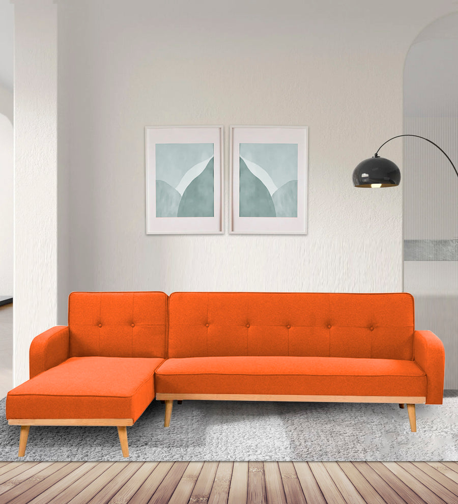 Zuno  RHS Convertible  Cum Bed Fabric Sofa - Vivid Orange by Febonic Living