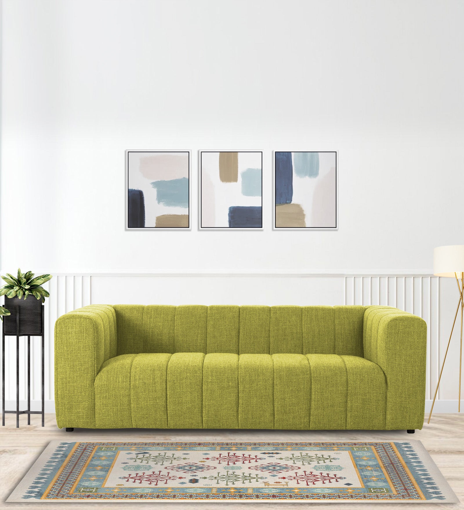 Lara Fabric 3 Seater Sofa in Parrot Green Colour