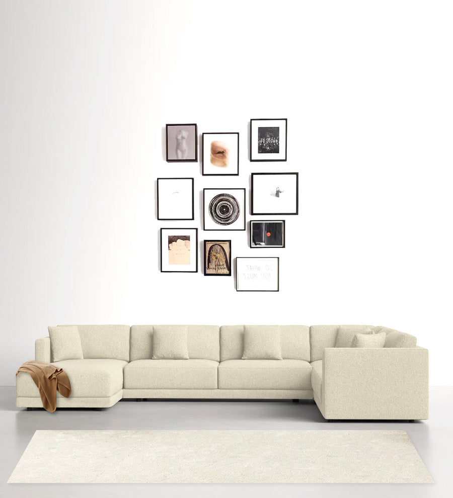 Carlin  RHS 8 Seater Fabric Sectional Sofa - Ivory Beige by Febonic Living