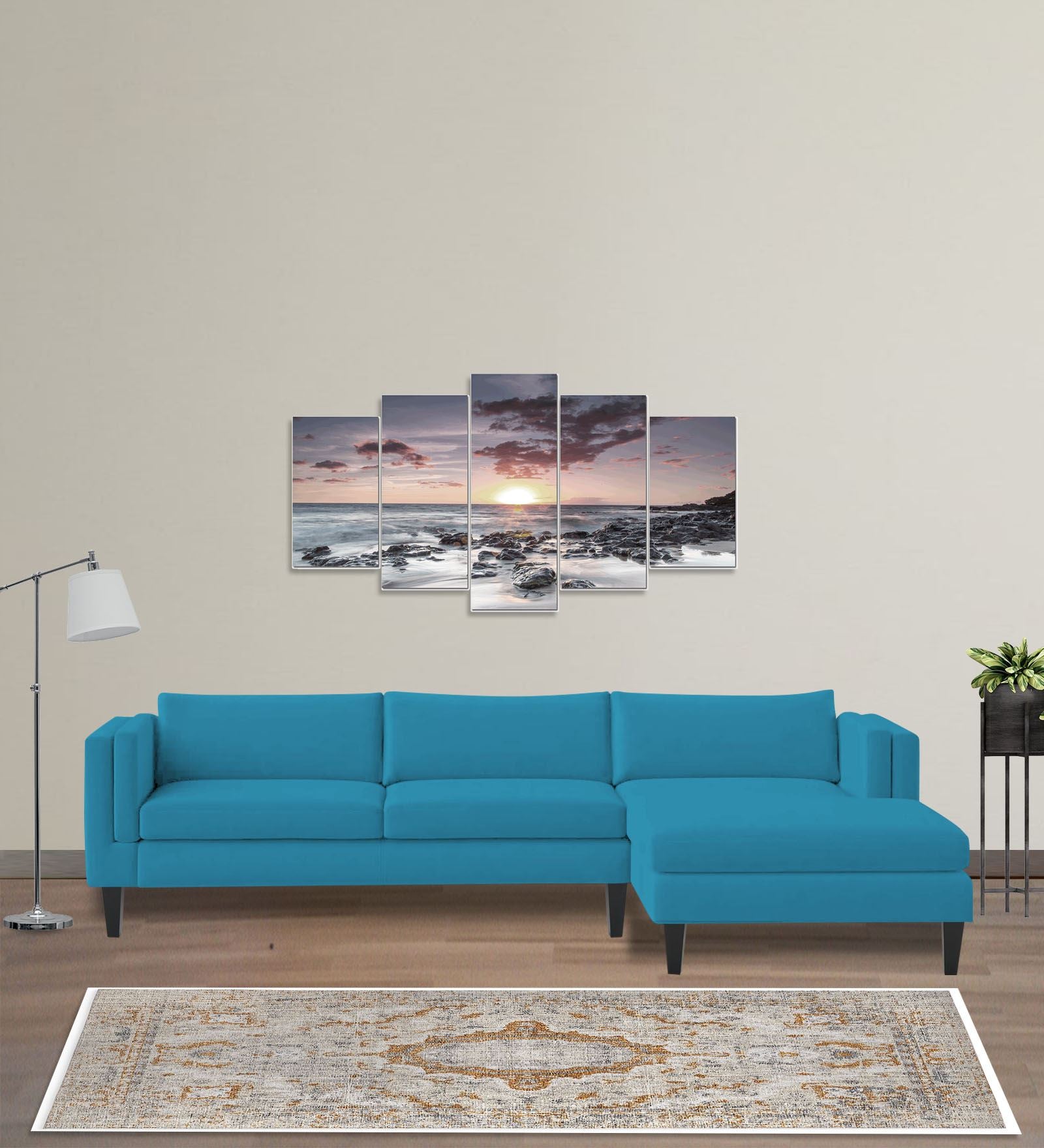 Jasper Velvet LHS Sectional Sofa (3+Lounger) in Aqua blue Colour
