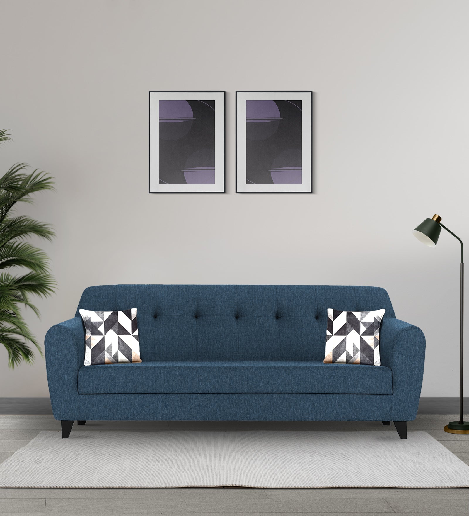 Melaan Fabric 3 Seater Sofa In Light Blue Colour