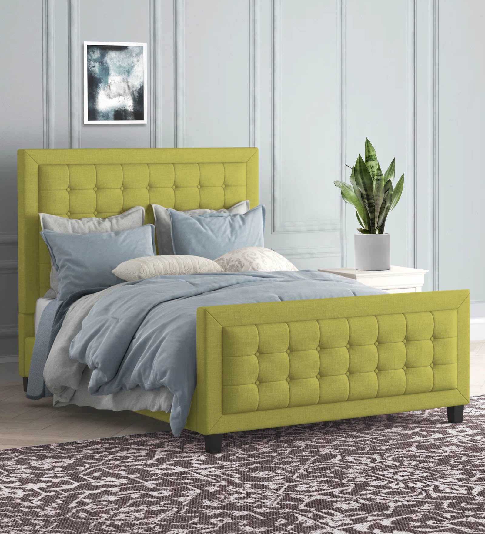 Kaster Fabric Queen Size Bed In Parrot Green Colour