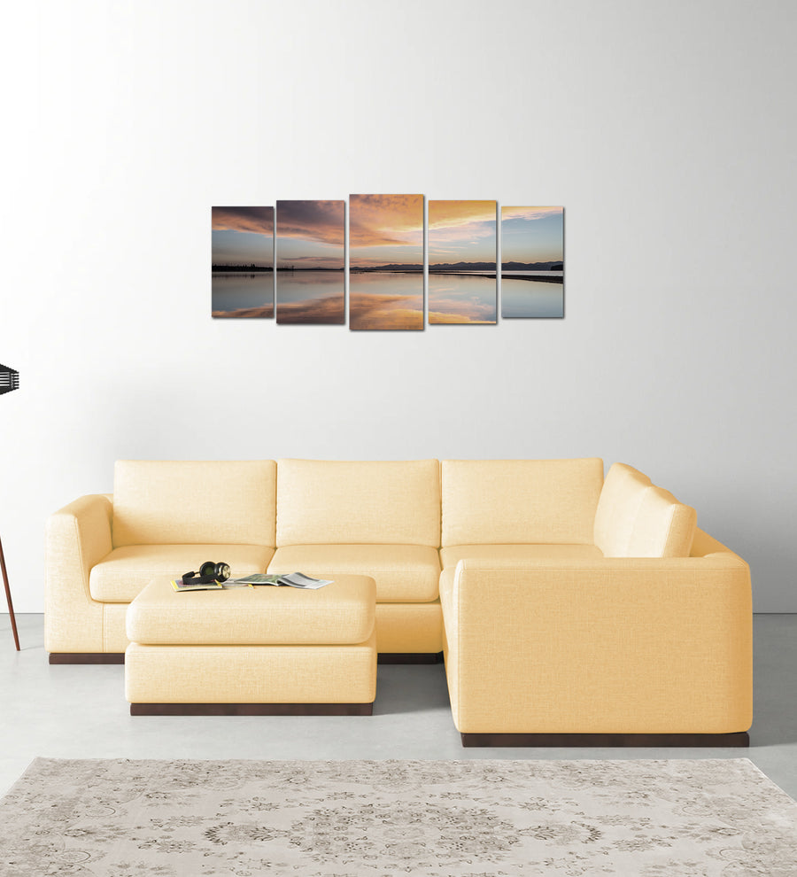 Freedom  6 Seater RHS Corner Sofa Velvet Ottoman - Sandy Beige by Febonic Living