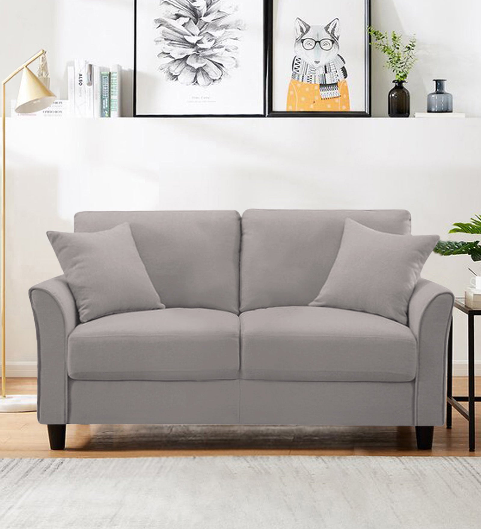 Daroo Velvet 2 Seater Sofa In Pearl Grey Colour