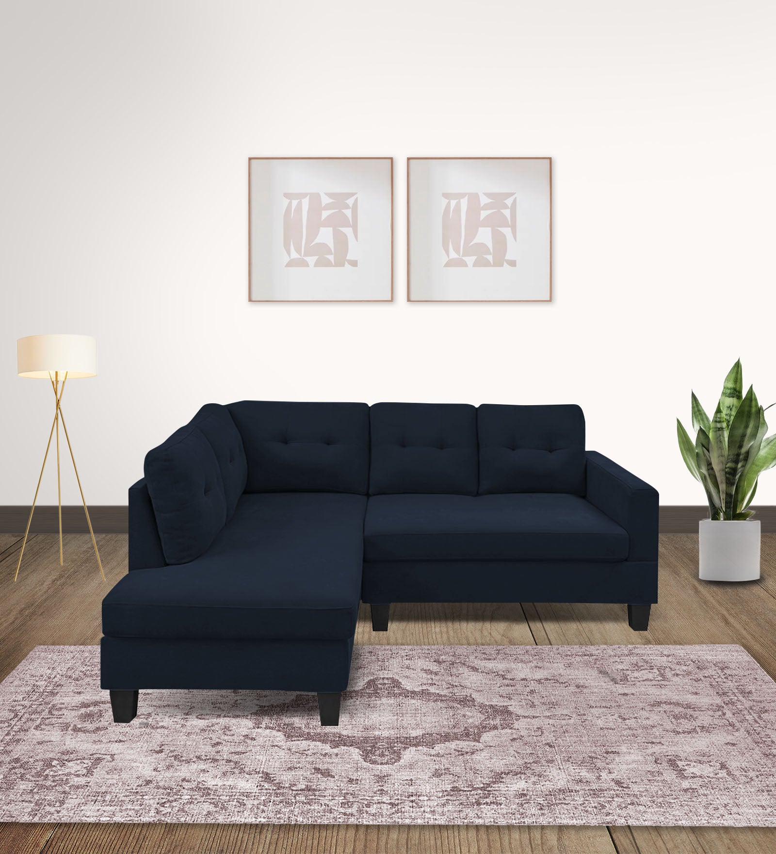 Thomas Fabric RHS Sectional Sofa (2+Lounger) in Denim Blue Colour