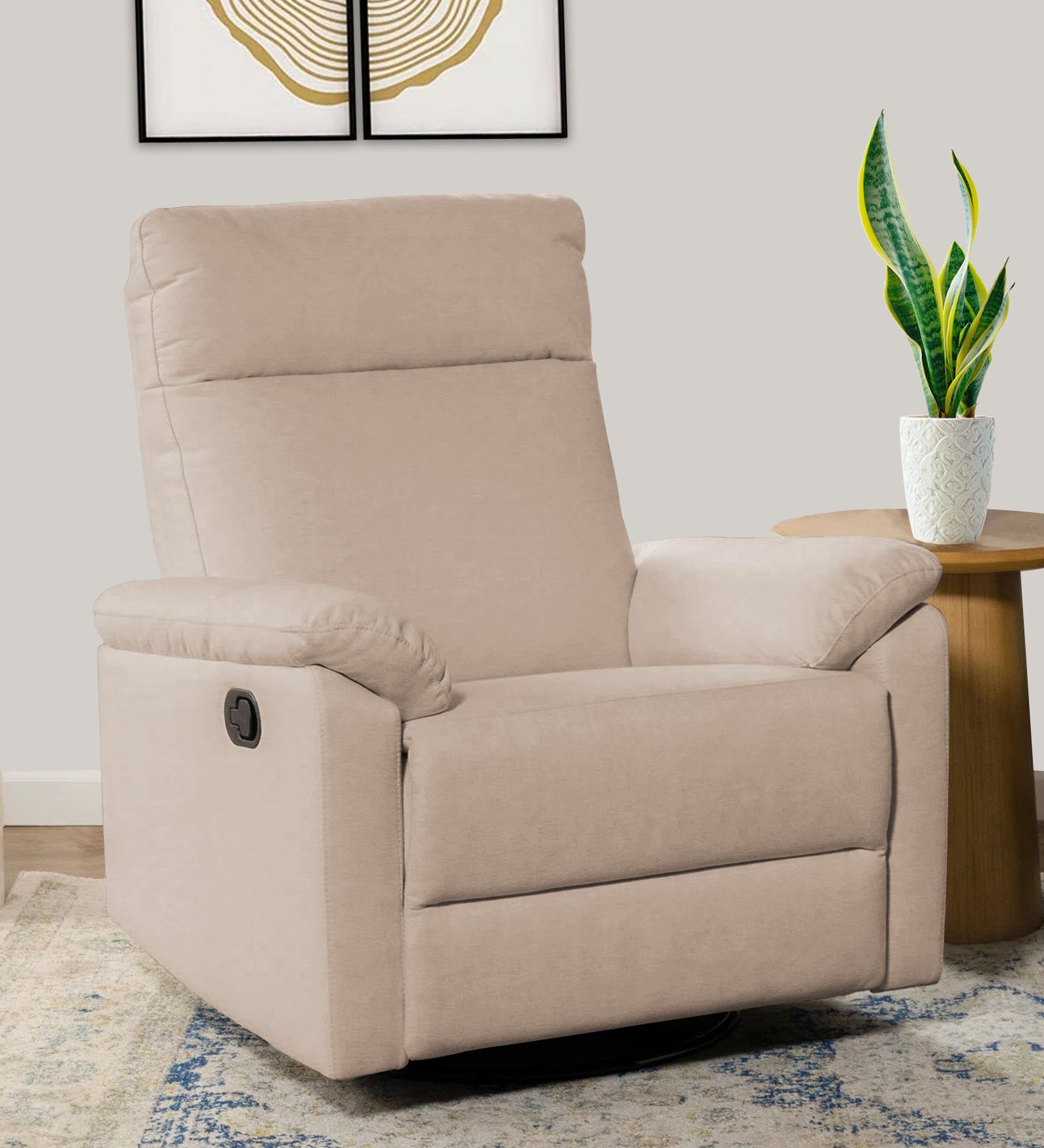 Mandy Fabric Manual 1 Seater Recliner In Camel Beige Colour
