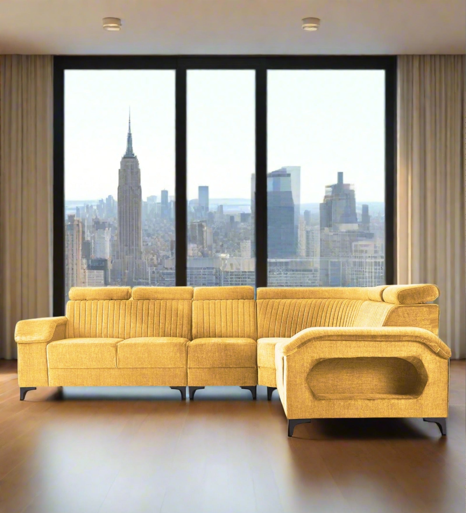 Draco Fabric Corner Sofa in Blush Yellow Colour