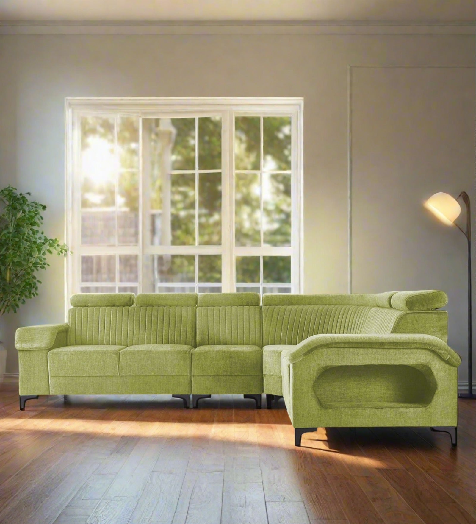 Draco Fabric Corner Sofa in Lime Green Colour