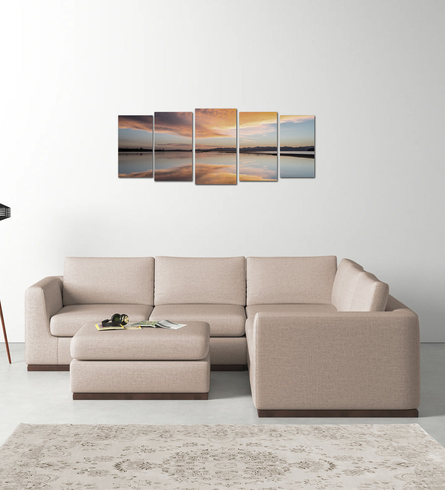 Freedom  6 Seater RHS Corner Sofa Velvet Ottoman - Camel Beige by Febonic Living