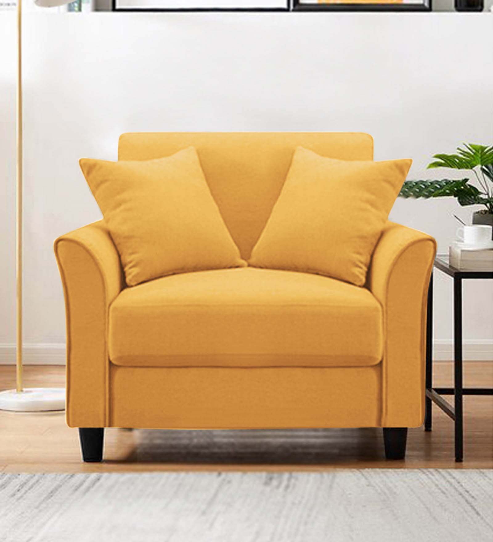 Daroo Velvet 1 Seater Sofa in Turmeric yellow Colour