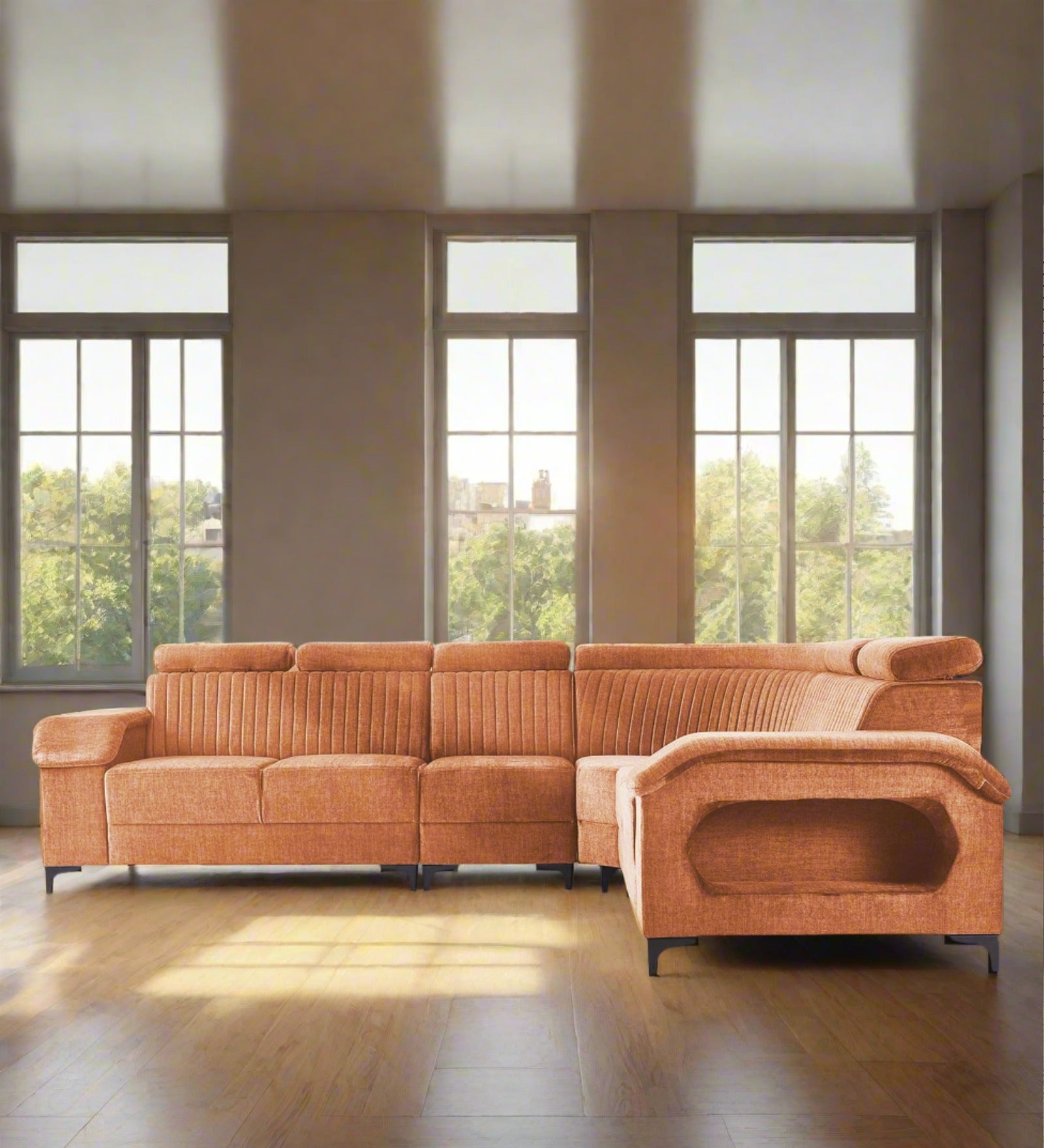 Draco Fabric Corner Sofa in Safforn Orange Colour