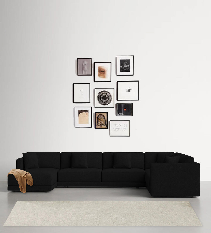 Carlin  RHS 8 Seater Fabric Sectional Sofa - Zed Black by Febonic Living