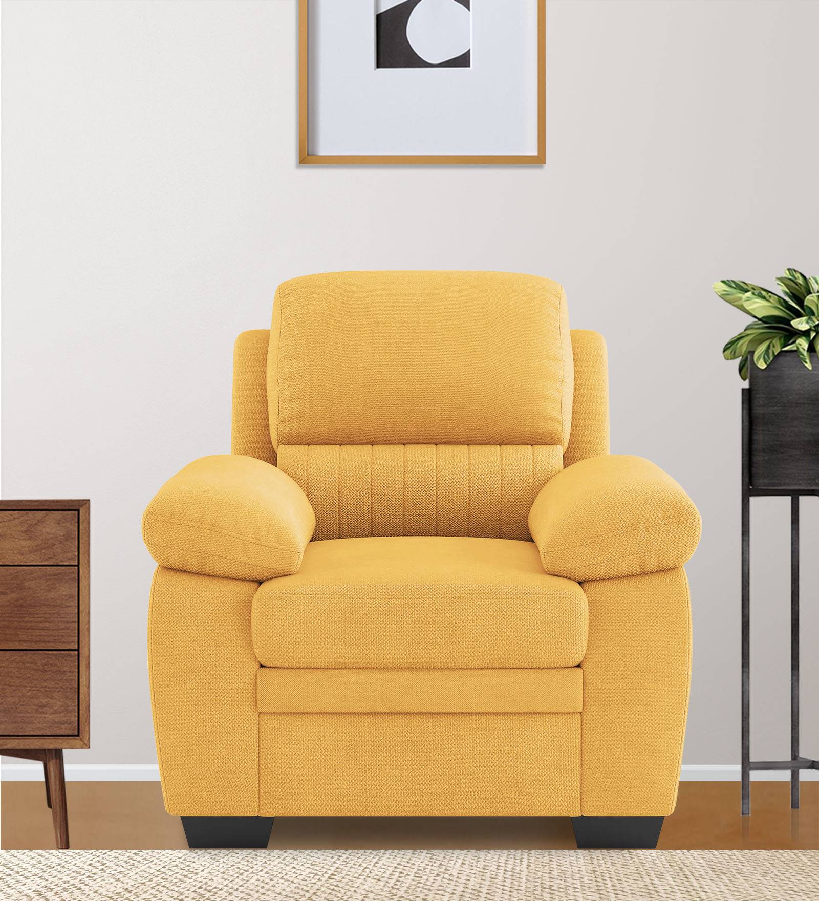 Kraze Velvet 1 Seater Sofa in Turmeric yellow Colour