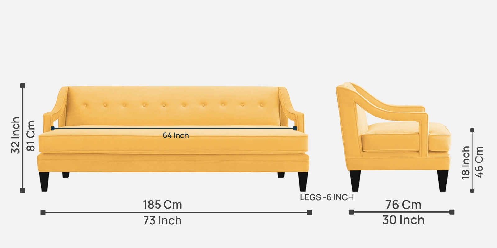 Daffy Velvet 3 Seater Sofa In Turmeric Yellow Colour