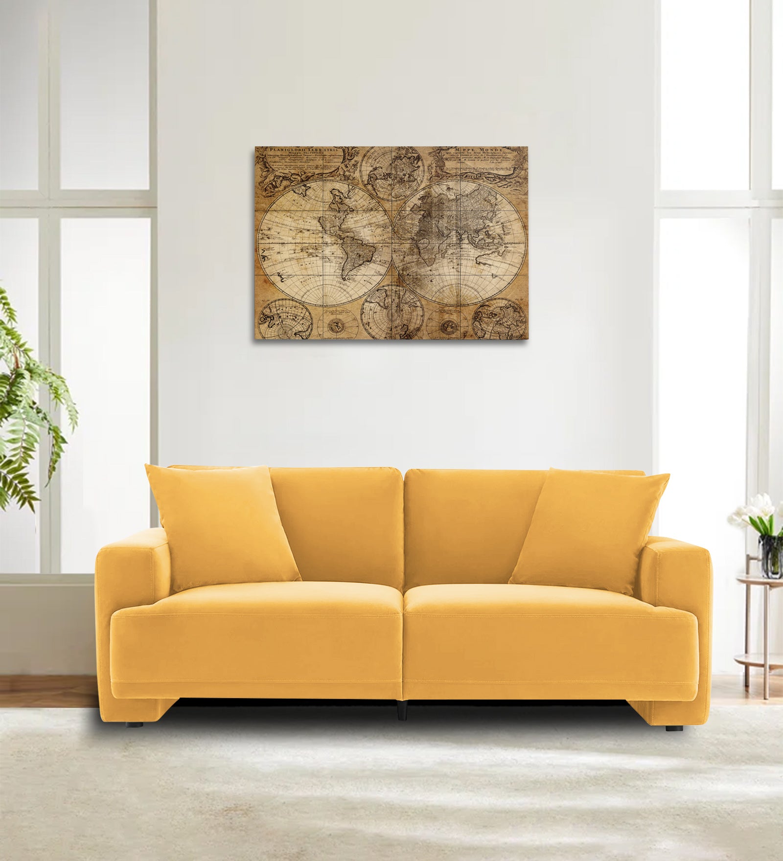 Kosta Velvet 2 Seater Sofa in Turmeric Yellow Colour