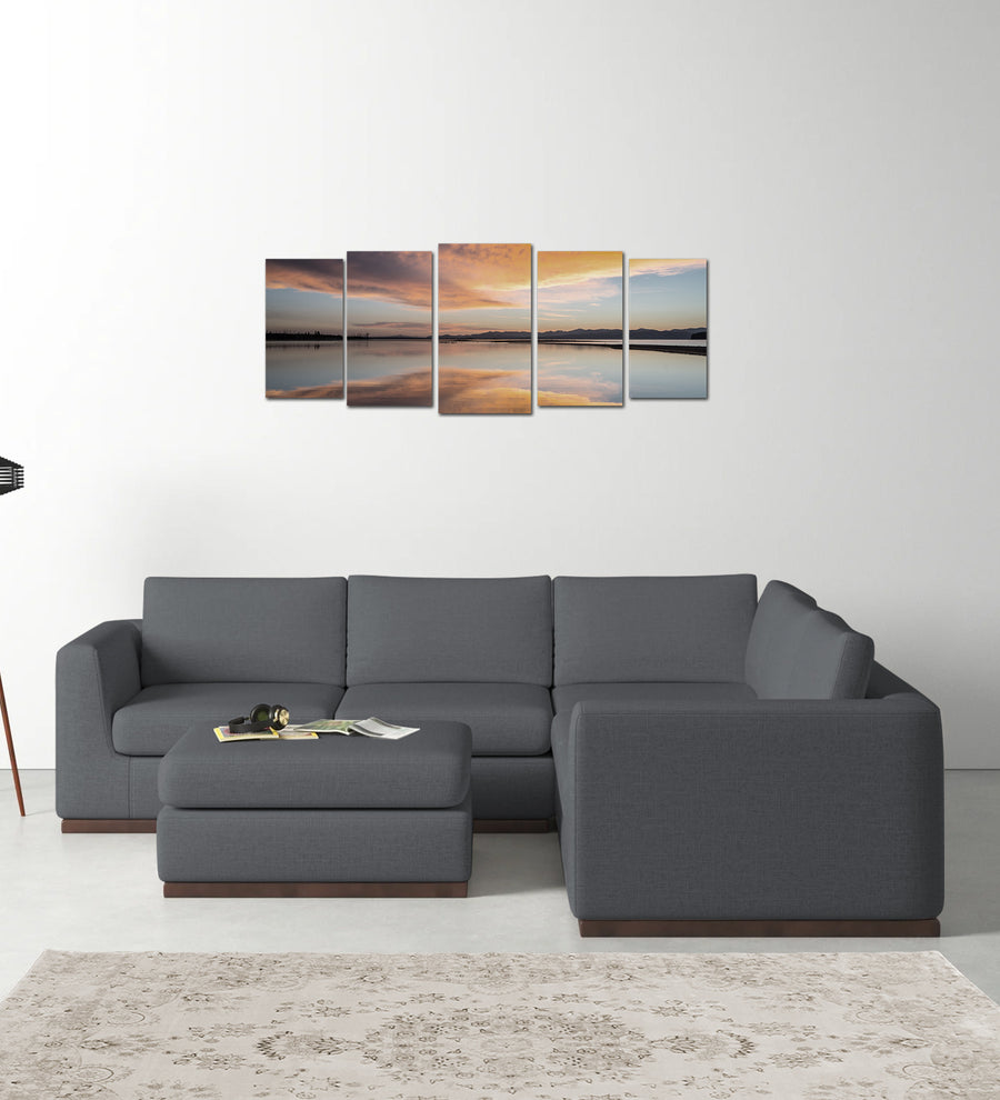 Freedom  6 Seater RHS Corner Sofa Velvet Ottoman - Pubble Grey by Febonic Living