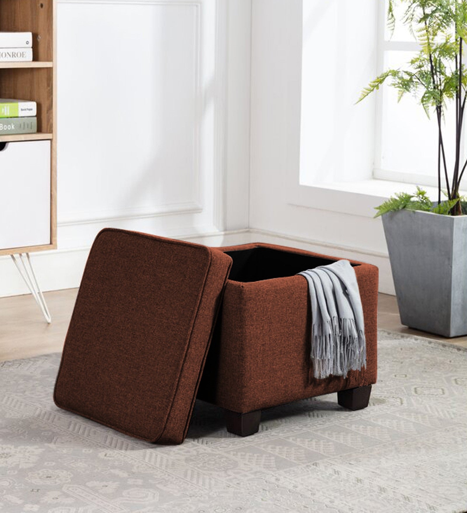 Sudan Fabric Storage Ottoman in Coffee Brown Colour