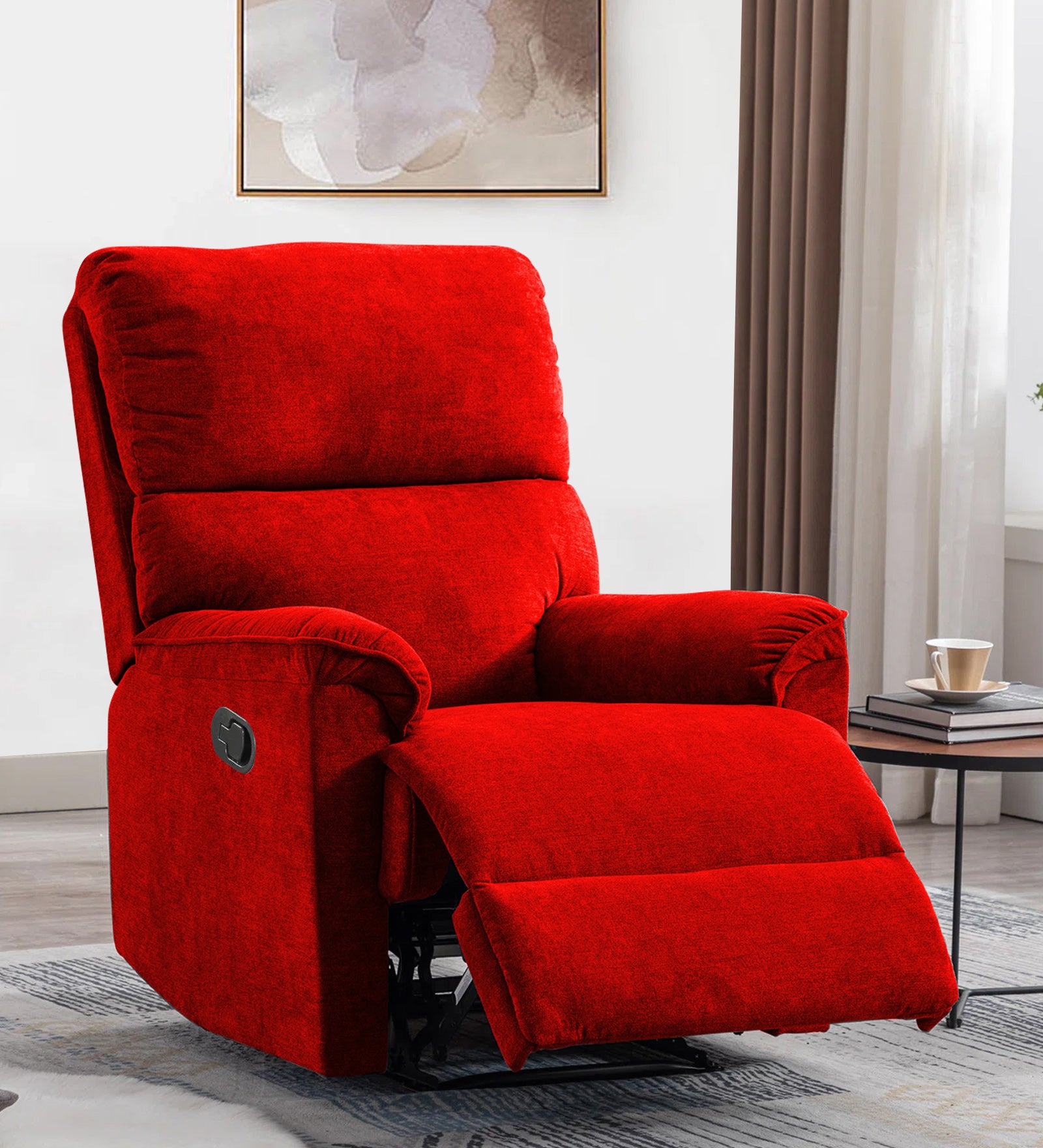 Abby Fabric Manual 1 Seater Recliner In Ruby Red Colour