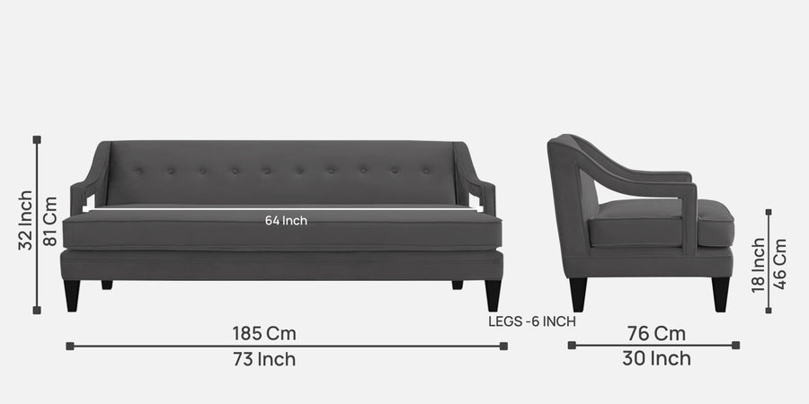 Daffy Velvet 3 Seater Sofa In Davy Grey Colour - Febonic Living