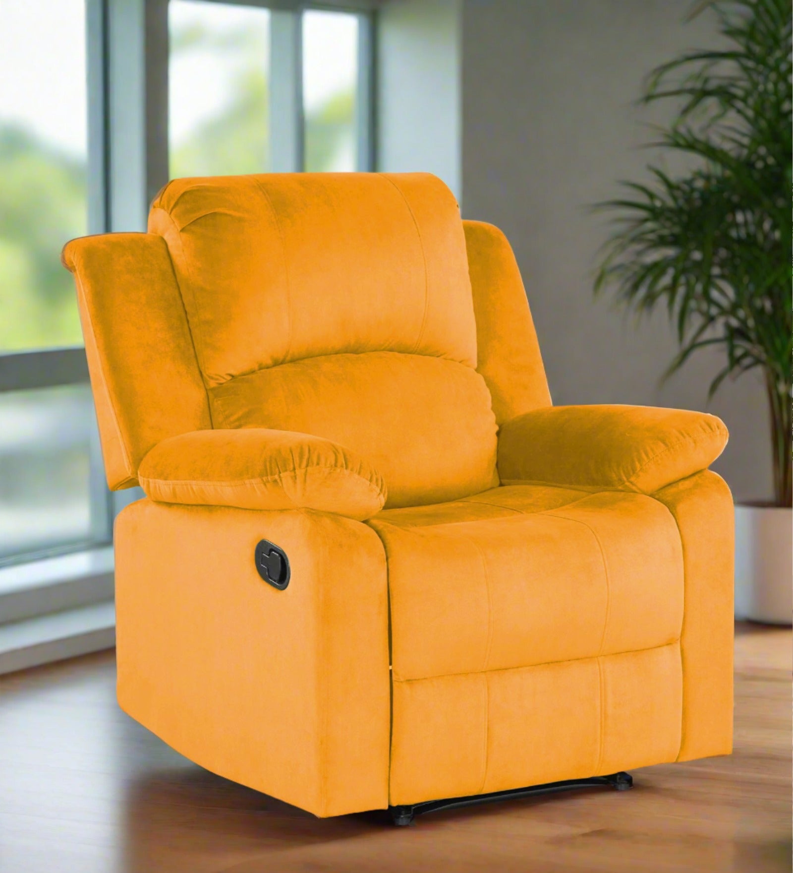 Henry Velvet Manual 1 Seater Recliner In Safforn Yellow Colour