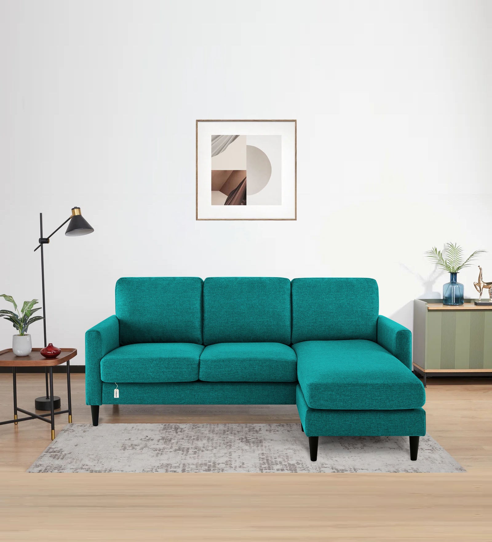 Romie Fabric LHS Sectional Sofa (2+Lounger) in Sea Green Colour