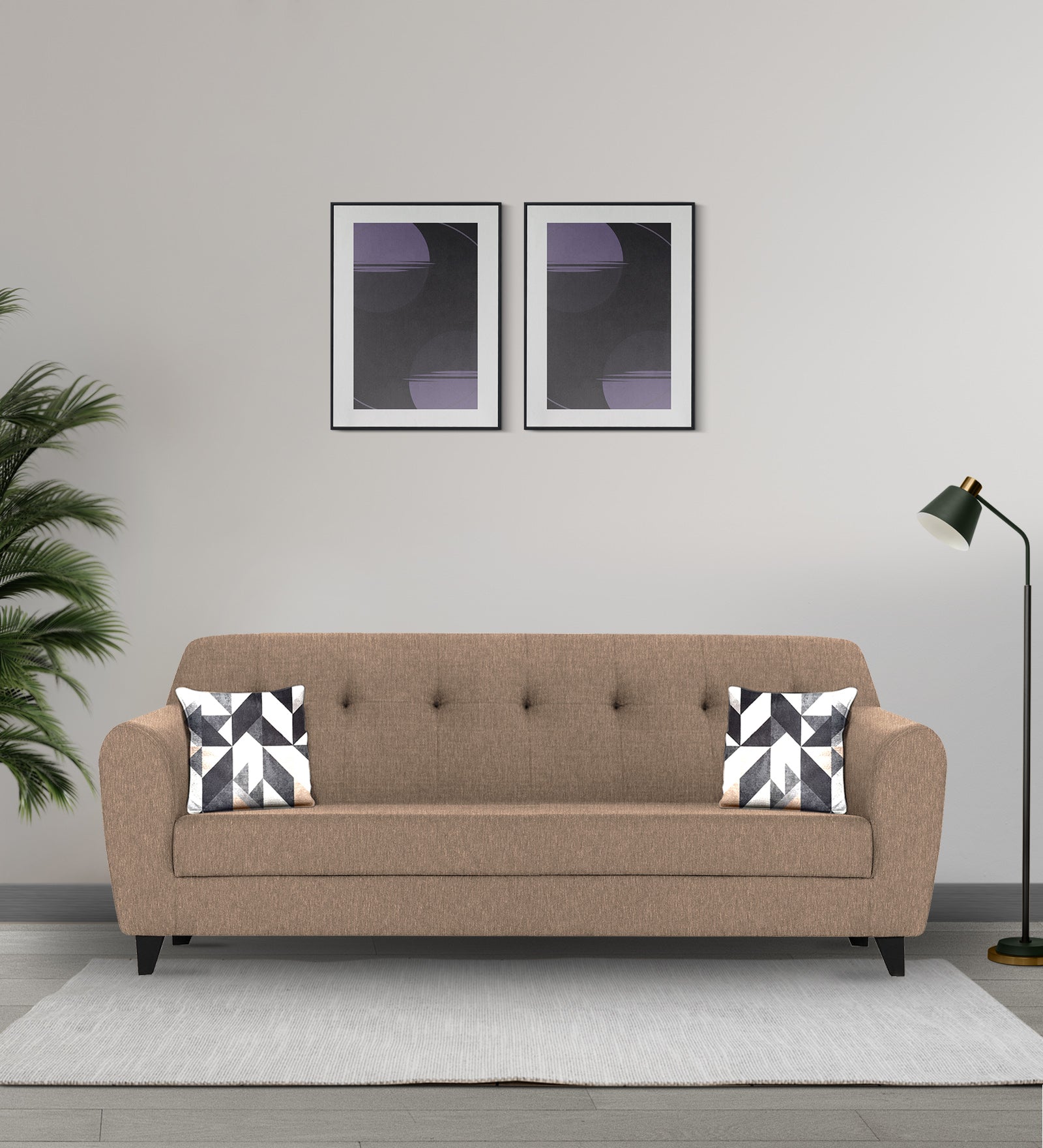 Melaan Fabric 3 Seater Sofa In Cookie Beige Colour