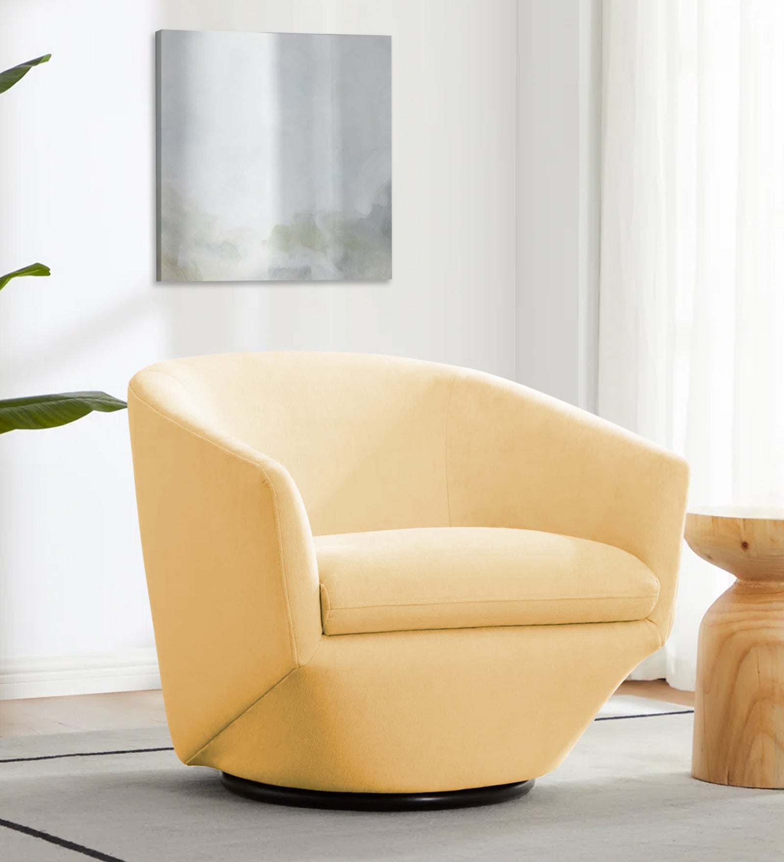 Haddie Velvet Swivel Chair in Sandy Beige Colour