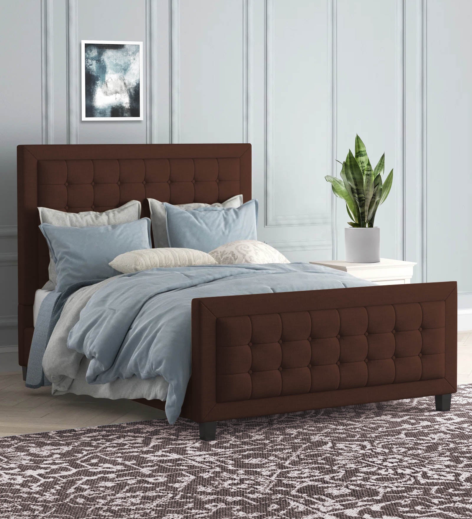 Kaster Fabric Queen Size Bed In Coffee Brown Colour