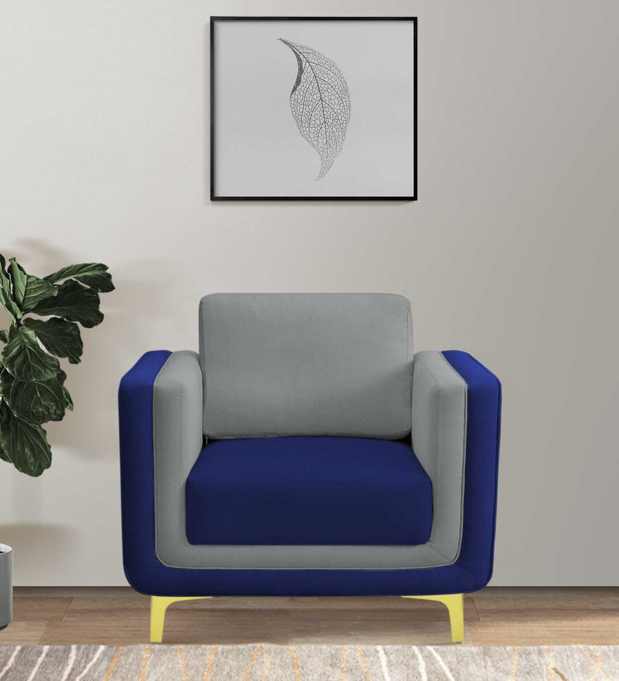 Visky Velvet 1 Seater Sofa In Pearl Grey And Indigo Blue Colour - Febonic Living