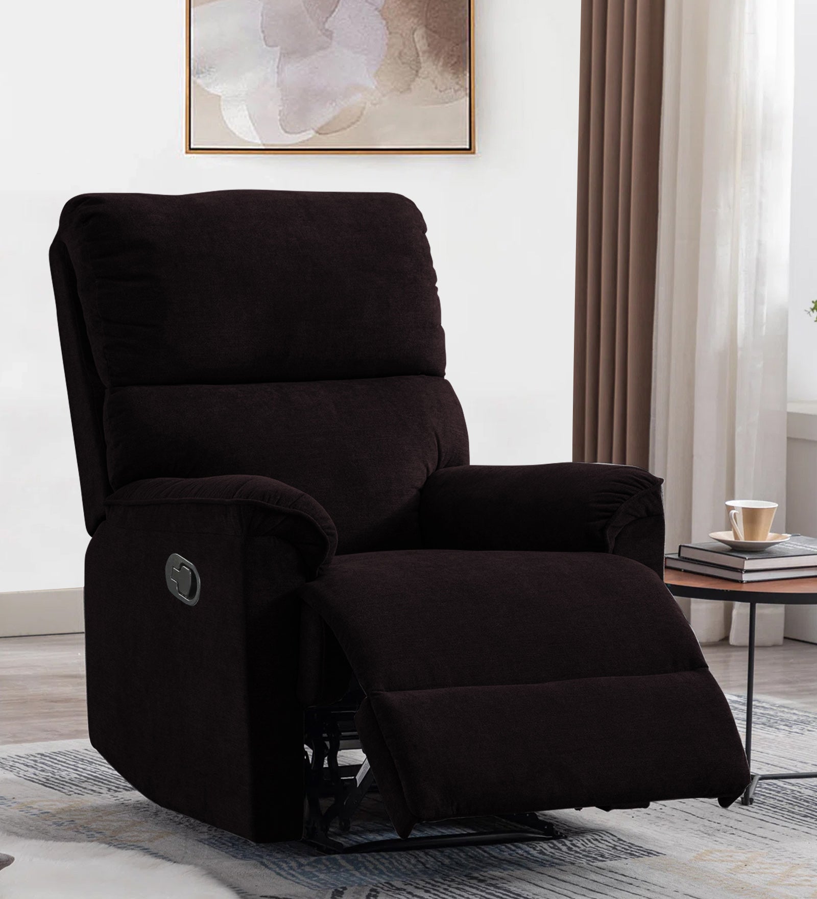 Abby Fabric Manual 1 Seater Recliner In Cara Brown Colour