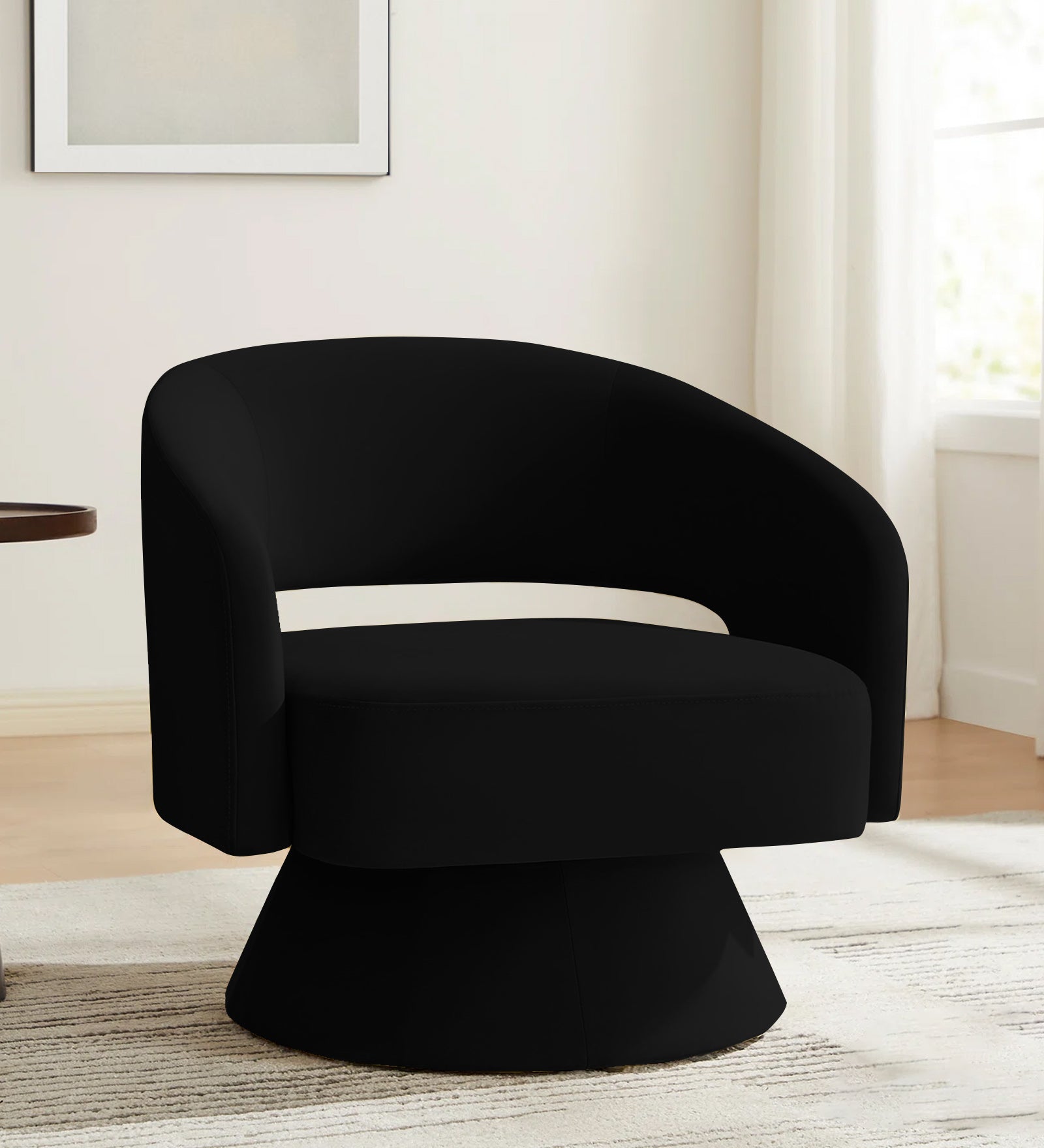 Pendra Velvet Swivel Chair in Adam Black Colour