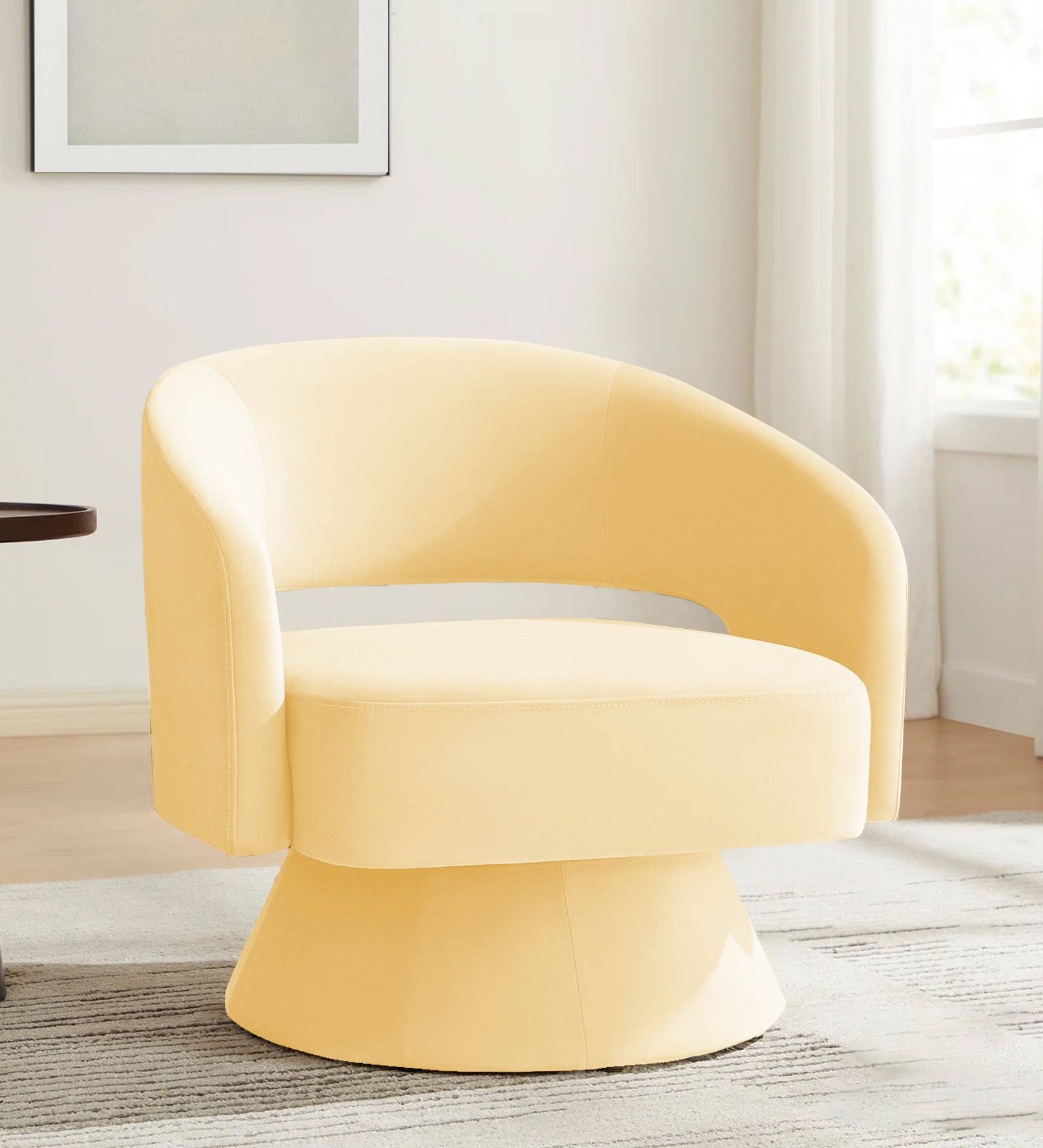 Pendra Velvet Swivel Chair in Sandy Beige Colour