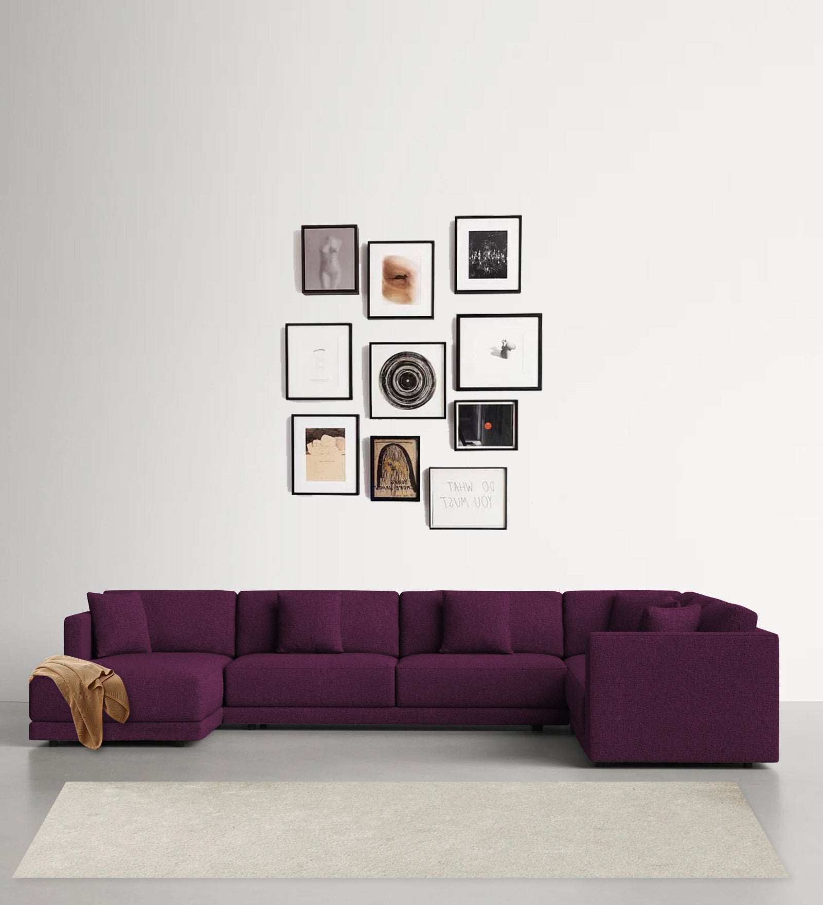 Carlin Fabric RHS 8 Seater Sectional Sofa In Greek Purple Colour