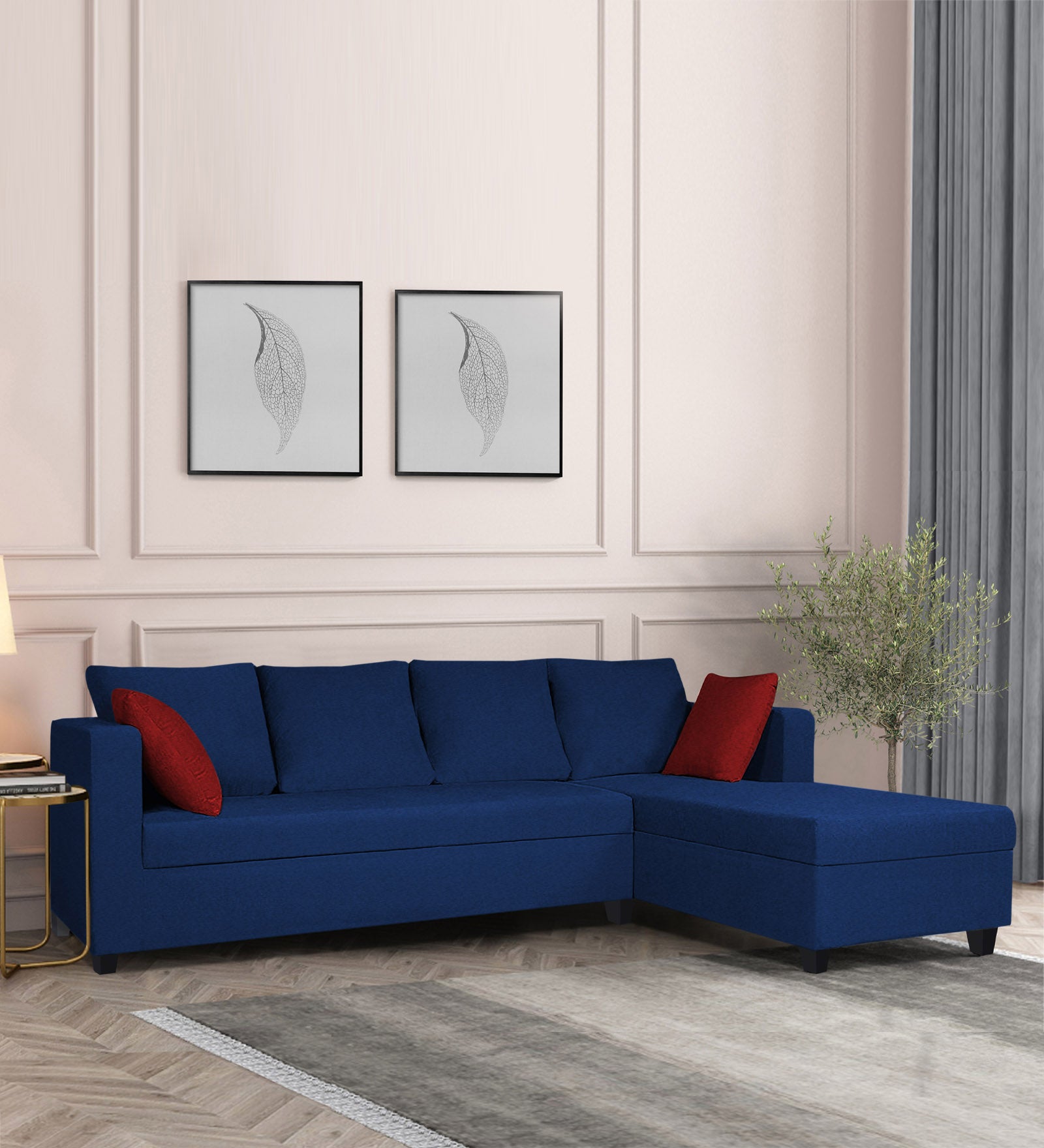 Nebula Fabric LHS Sectional Sofa (3+Lounger) in Royal Blue Colour