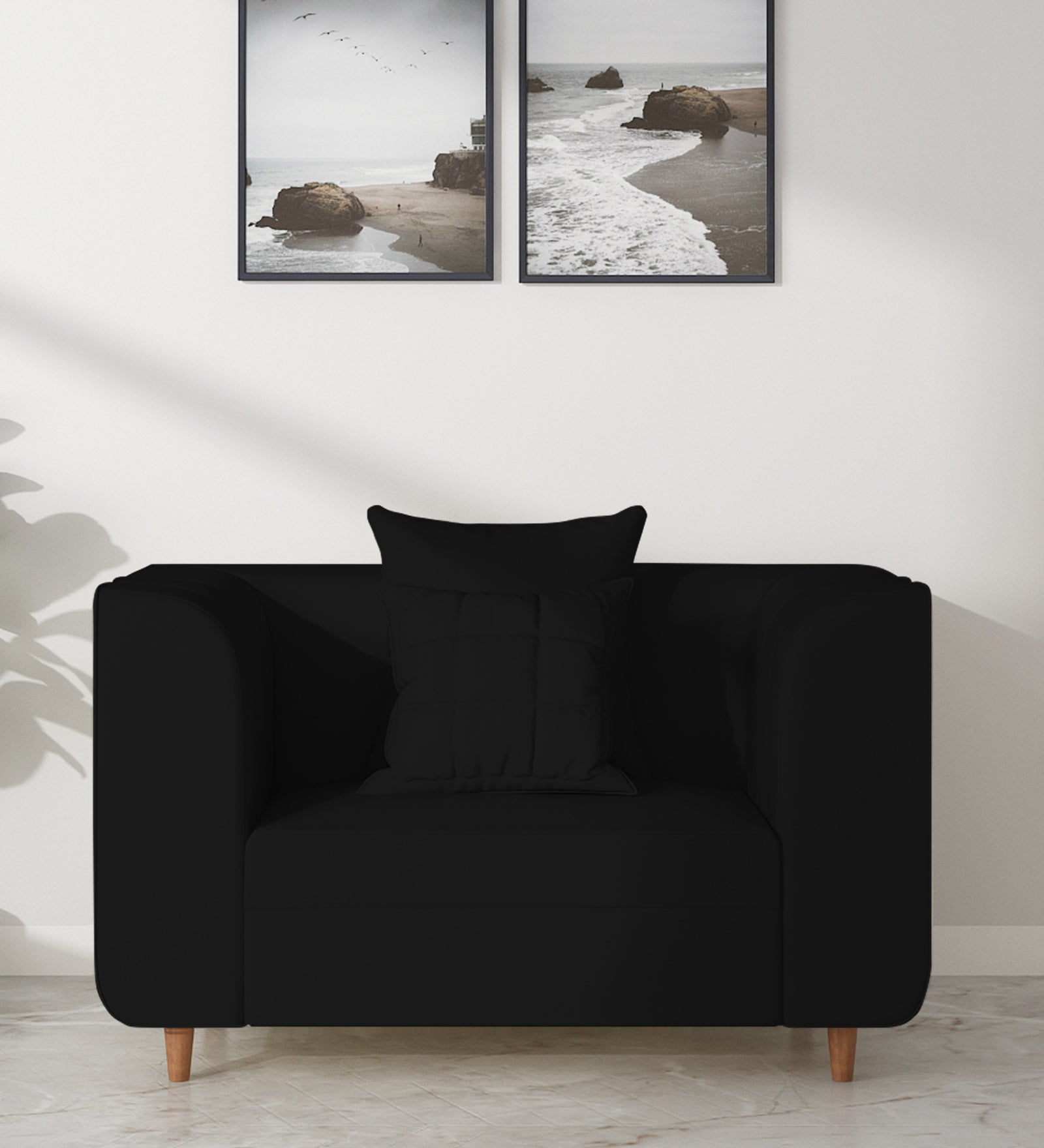 Sumo Velvet 1 Seater Sofa in Adam Black Colour