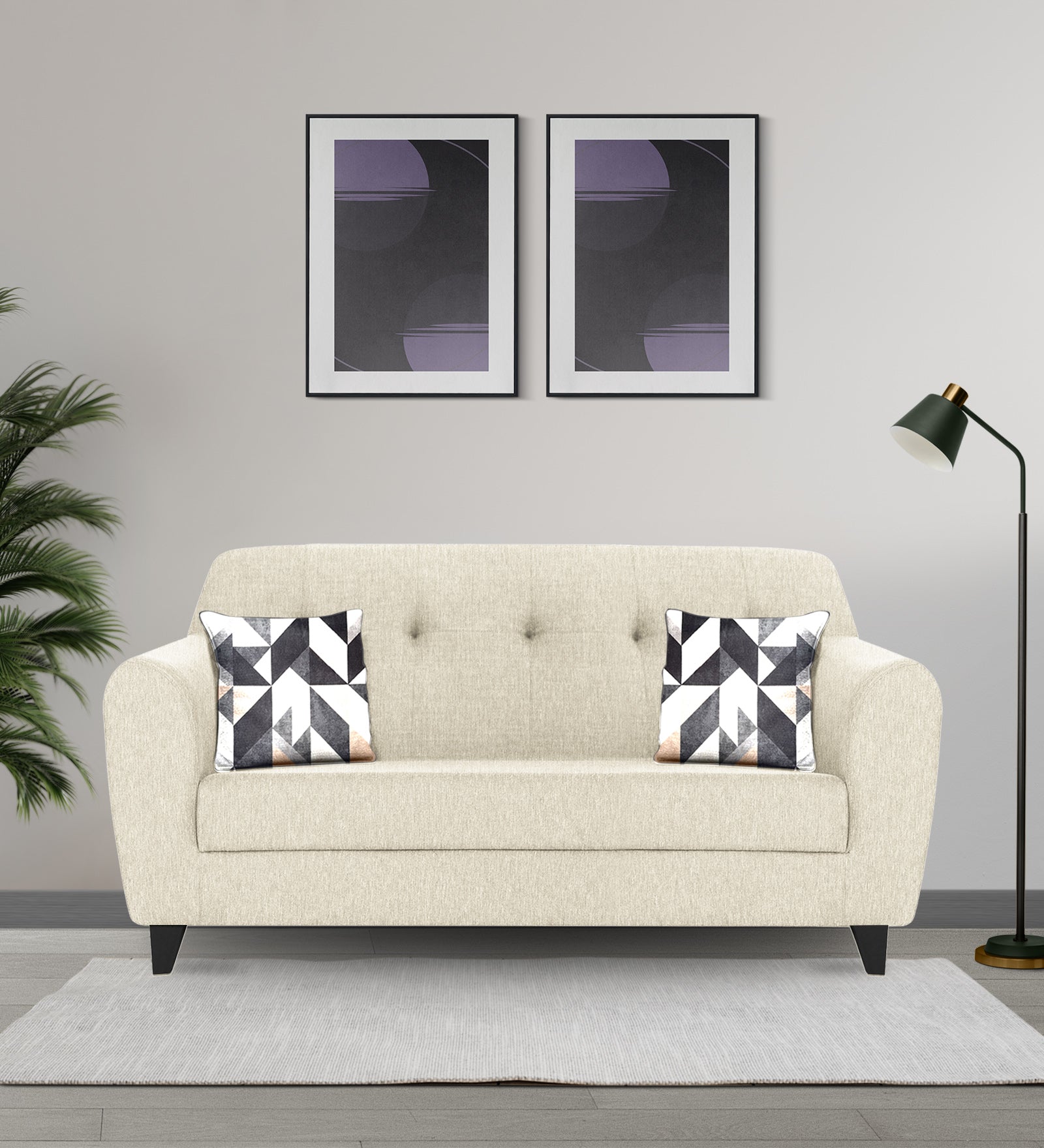 Melaan Fabric 2 Seater Sofa In Ivory cream Colour