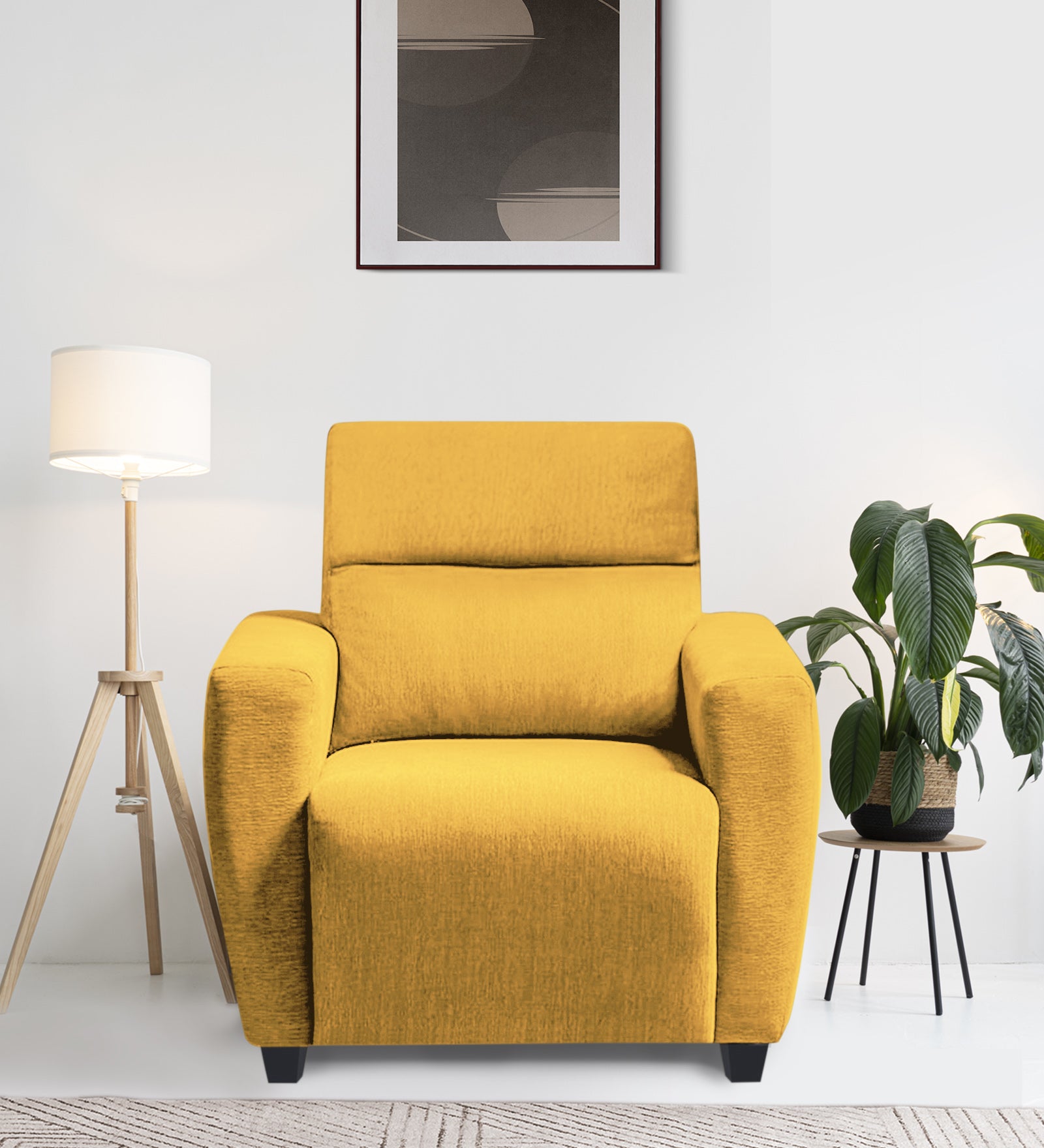 Bakadi Fabric 1 Seater Sofa in Bold yellow Colour