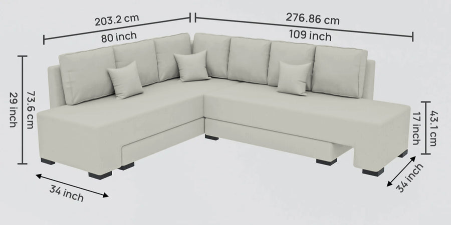 Corby Velvet Rhs 6 Seater Convertible Sofa Cum Bed In Bone Grey Colour - Febonic Living
