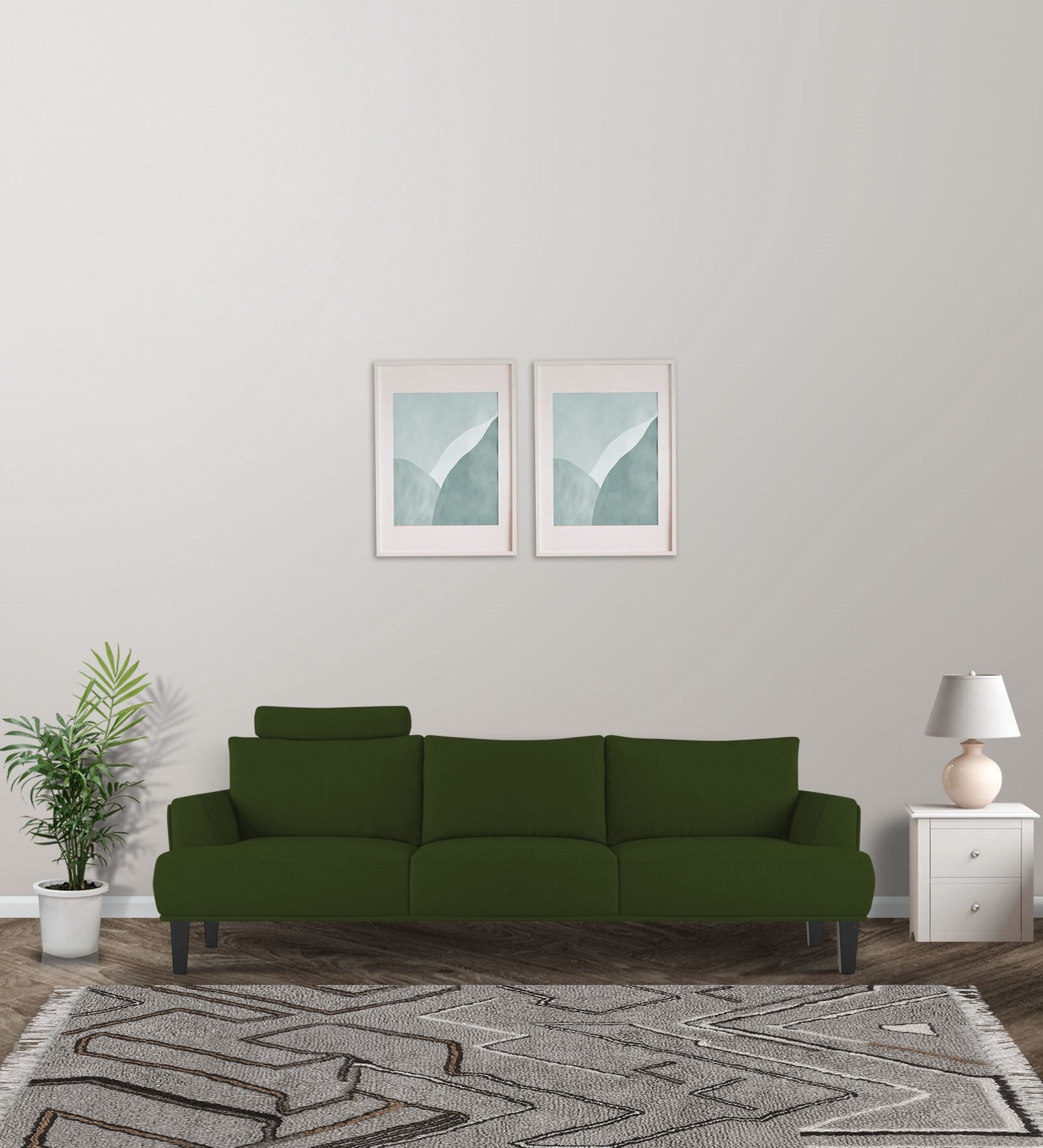 Como Fabric 3 Seater Sofa in Olive Green Colour