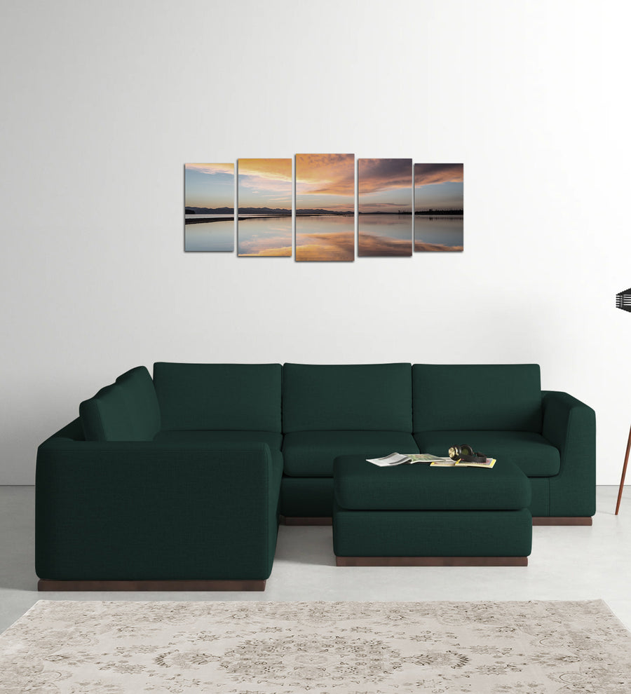 Freedom  6 Seater LHS Corner Sofa Velvet Ottoman - Forest Green by Febonic Living