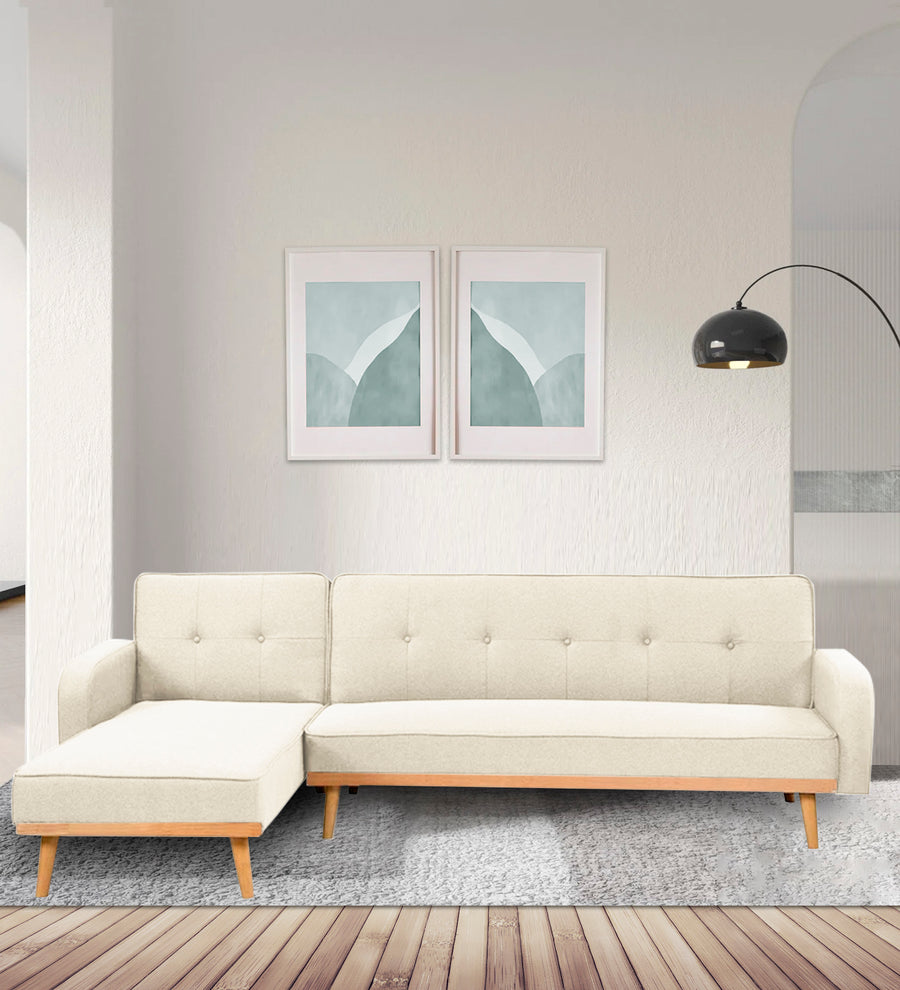 Zuno  RHS Convertible  Cum Bed Fabric Sofa - Ivory Cream by Febonic Living