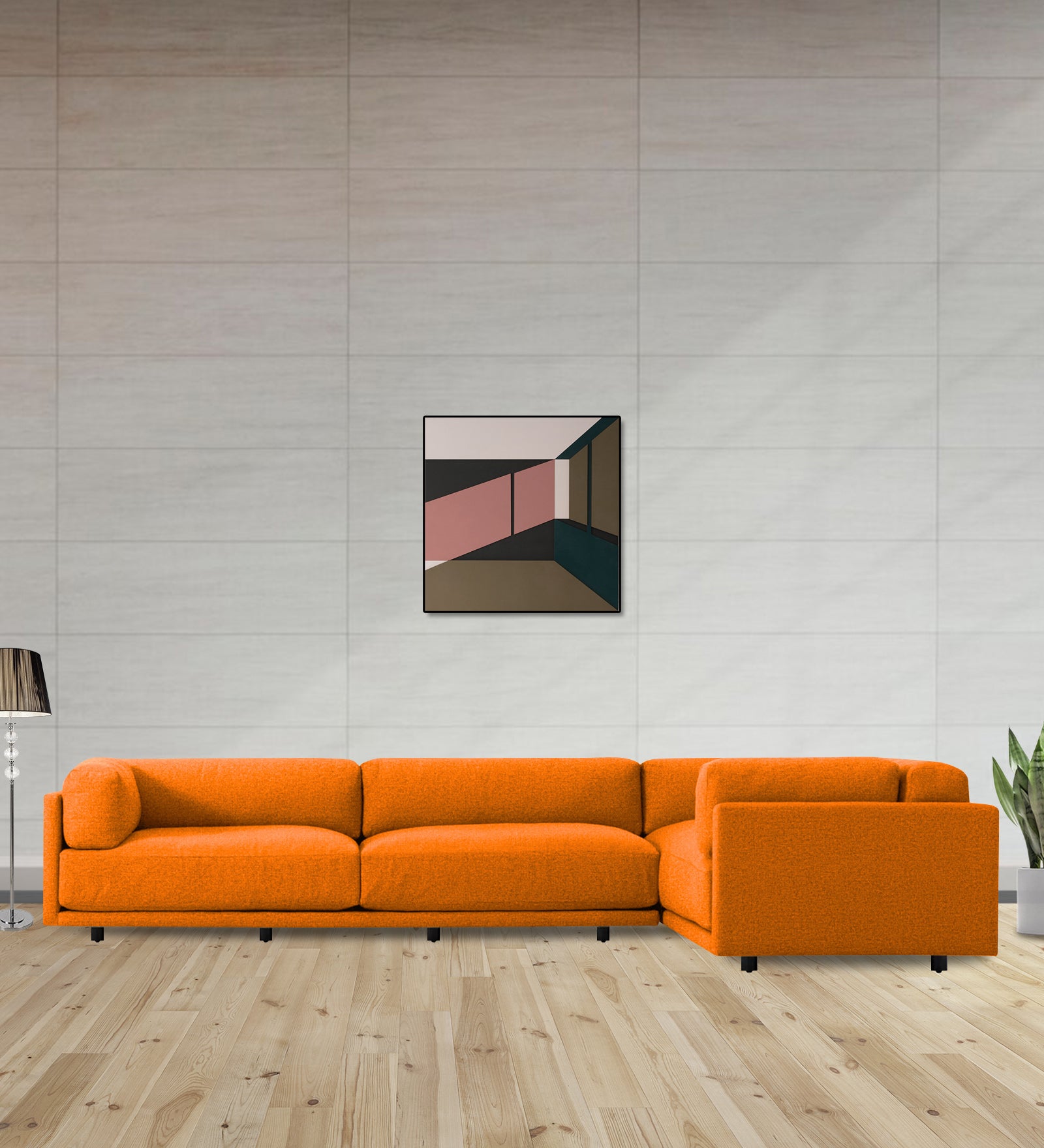 Nixon Fabric 6 Seater LHS Sectional Sofa In Vivid Orange Colour