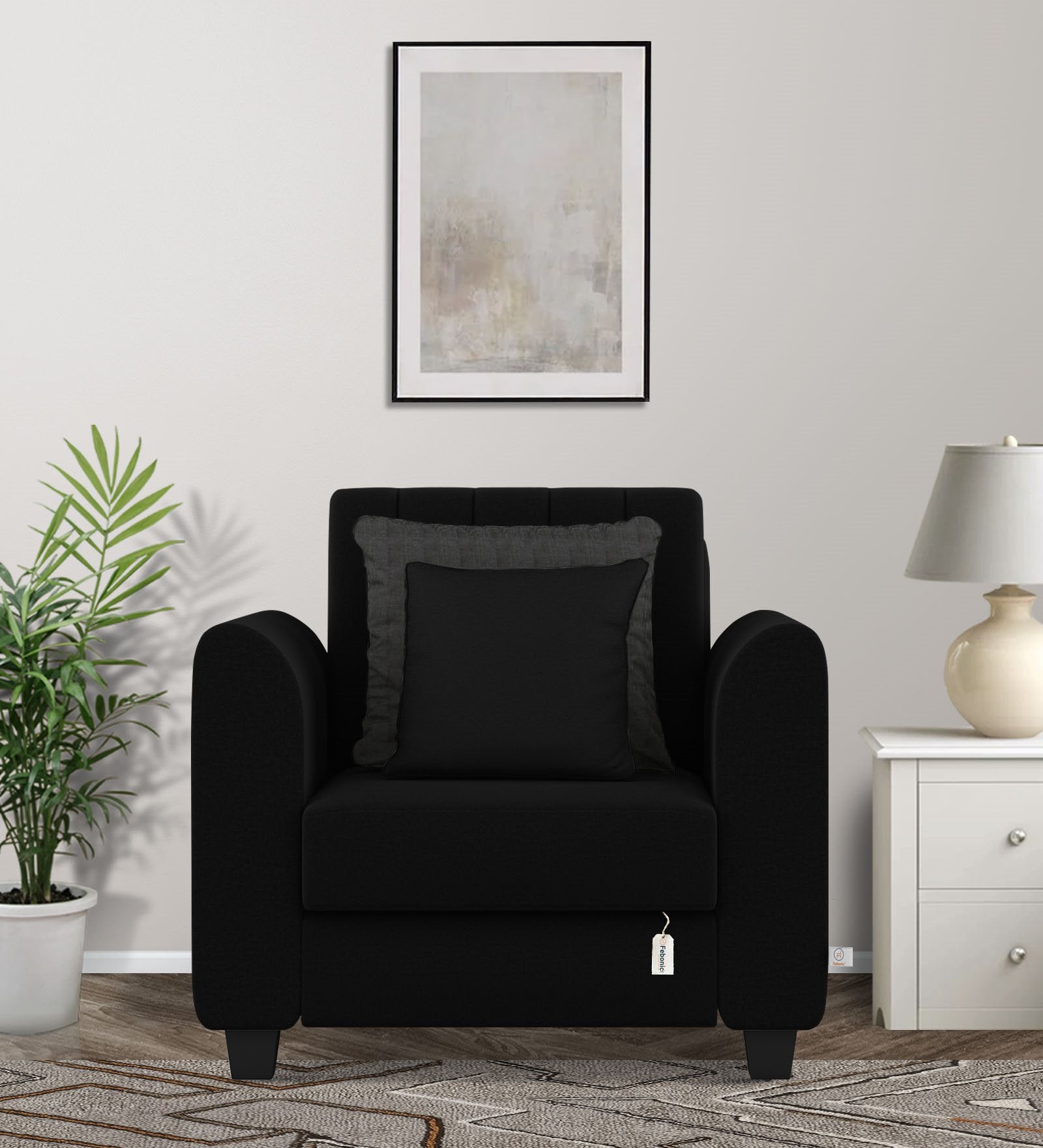 Cosmic Fabric 1 Seater Sofa in Zed Black Colour