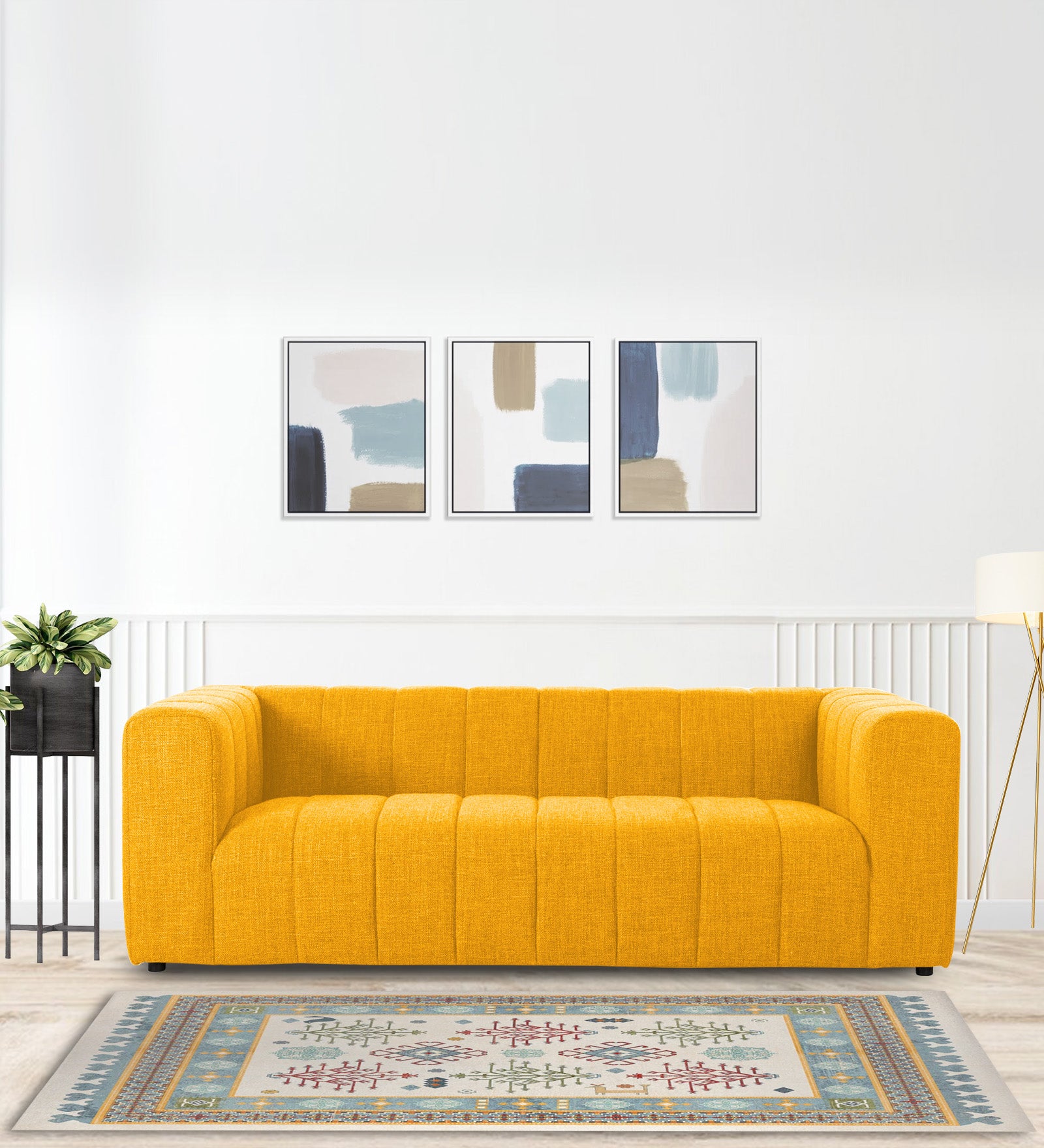 Lara Fabric 3 Seater Sofa in Bold Yellow Colour